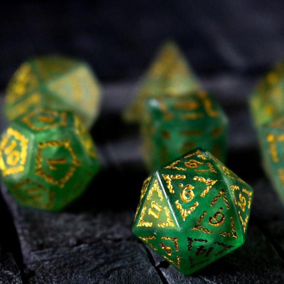 Vine Spike Green Fluorite Gemstone DND Dice Set - Bards & Cards