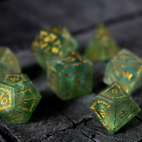 Vine Spike Green Fluorite Gemstone DND Dice Set - Bards & Cards