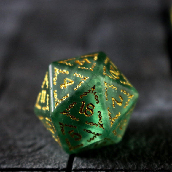 Vine Spike Green Fluorite Gemstone DND Dice Set - Bards & Cards