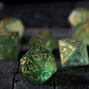 Vine Spike Green Fluorite Gemstone DND Dice Set - Bards & Cards