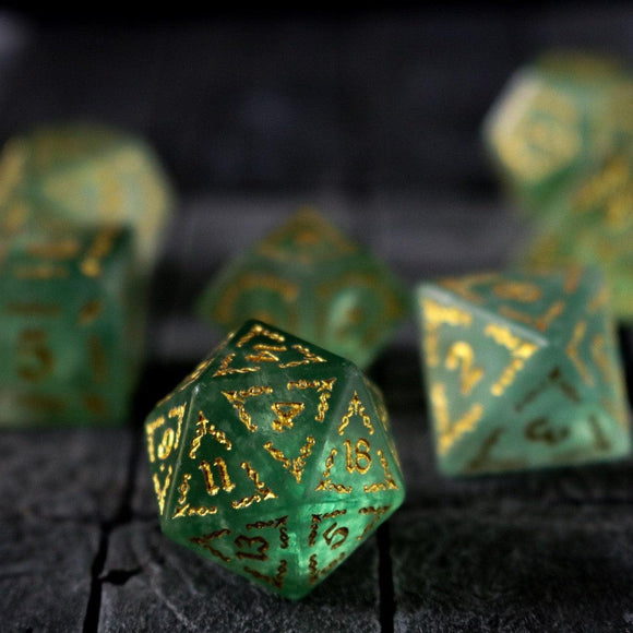 Vine Spike Green Fluorite Gemstone DND Dice Set - Bards & Cards