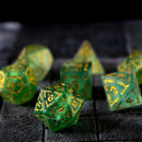Vine Spike Green Fluorite Gemstone DND Dice Set - Bards & Cards