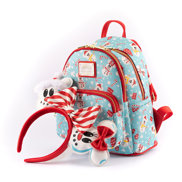 Loungefly: Disney - Minnie and Mickey Snowman Mini Backpack and Headband Set - Bards & Cards