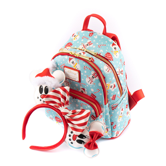 Loungefly: Disney - Minnie and Mickey Snowman Mini Backpack and Headband Set - Bards & Cards