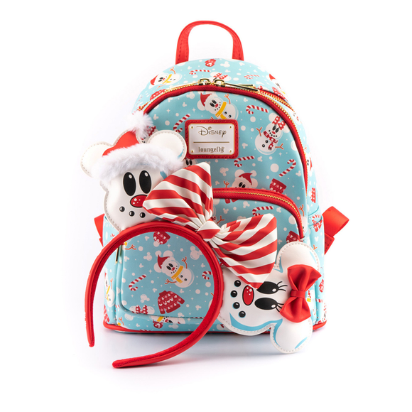 Loungefly: Disney - Minnie and Mickey Snowman Mini Backpack and Headband Set - Bards & Cards