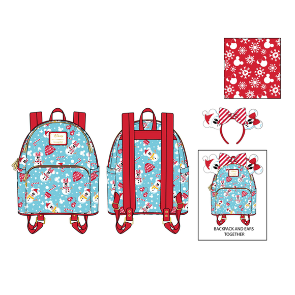 Loungefly: Disney - Minnie and Mickey Snowman Mini Backpack and Headband Set - Bards & Cards