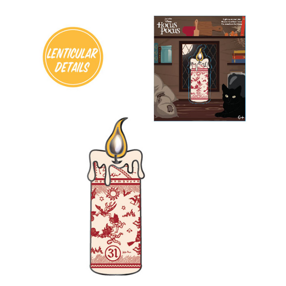 Loungefly: Disney - Hocus Pocus Lenticular Black Flame Candle 3 Inch Collector Box Pin - Bards & Cards