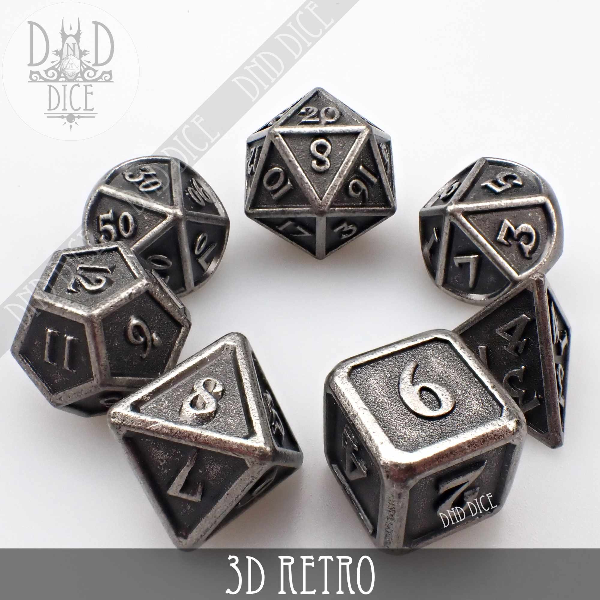 3D Retro Metal Dice Set - Bards & Cards