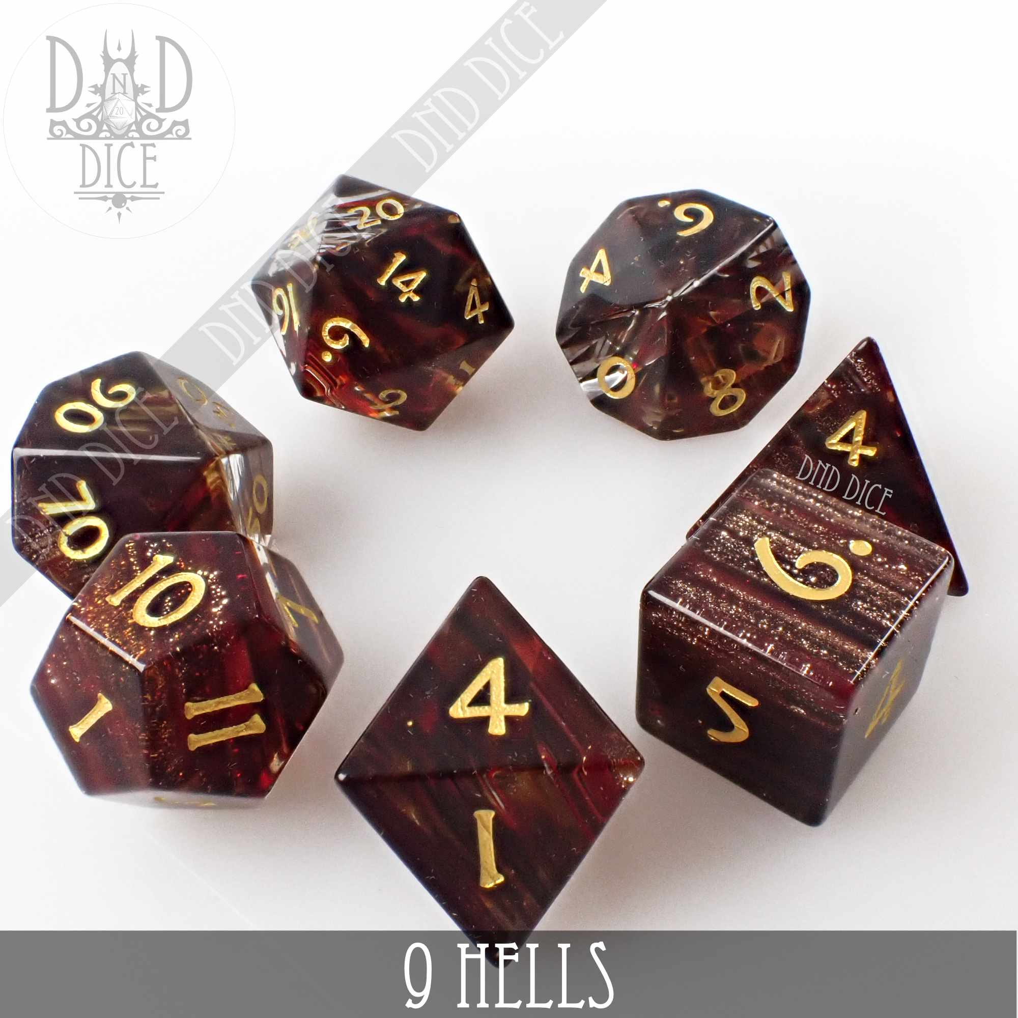 9 Hells Glass Dice Set (Gift Box) - Bards & Cards