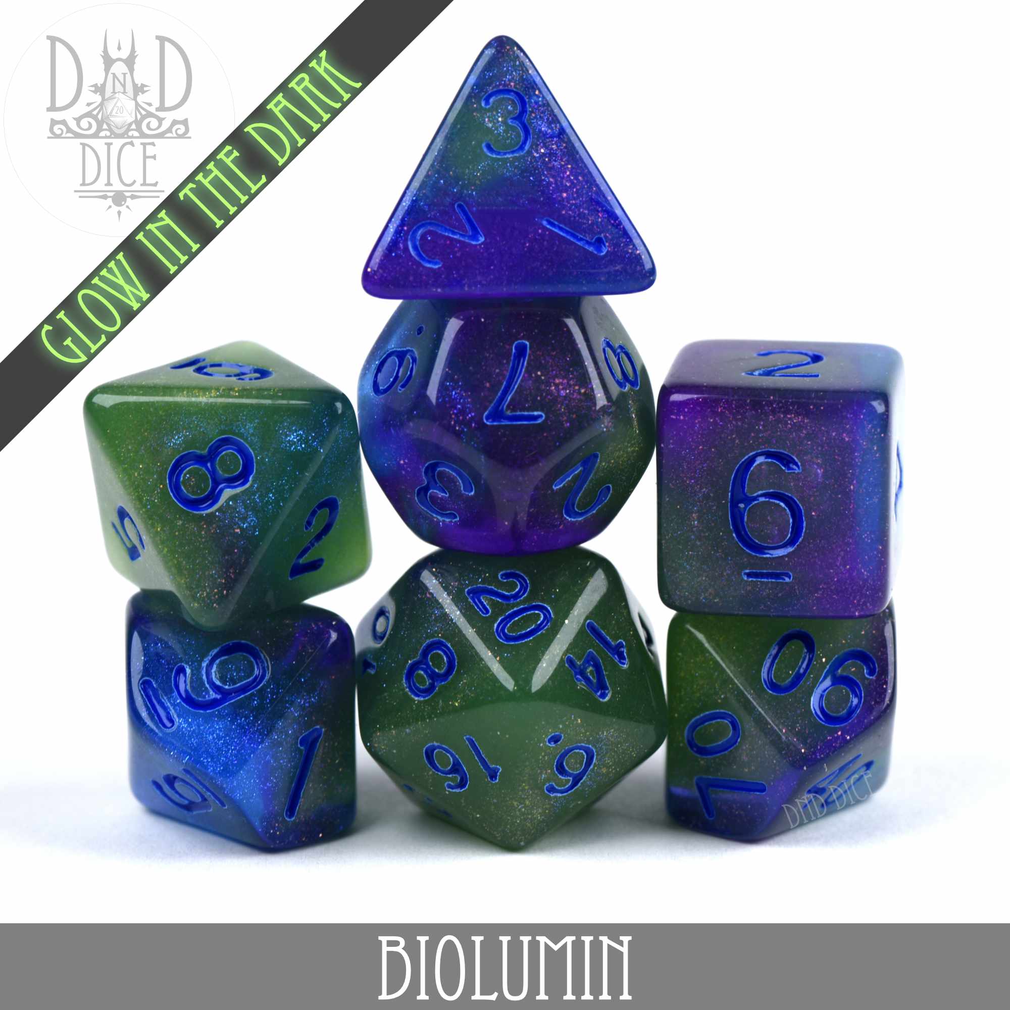 Biolumin Glow in the Dark Dice Set - Bards & Cards