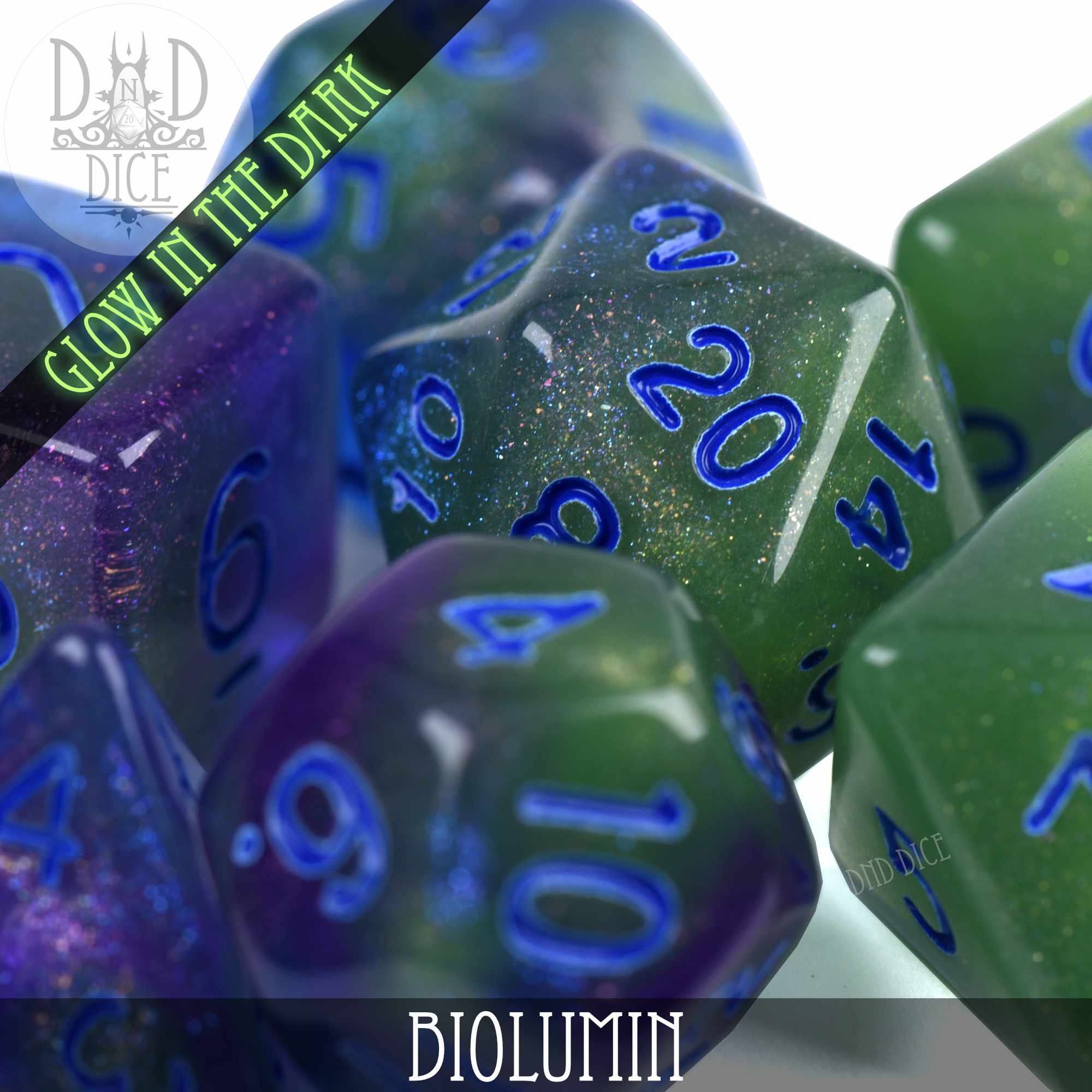 Biolumin Glow in the Dark Dice Set - Bards & Cards