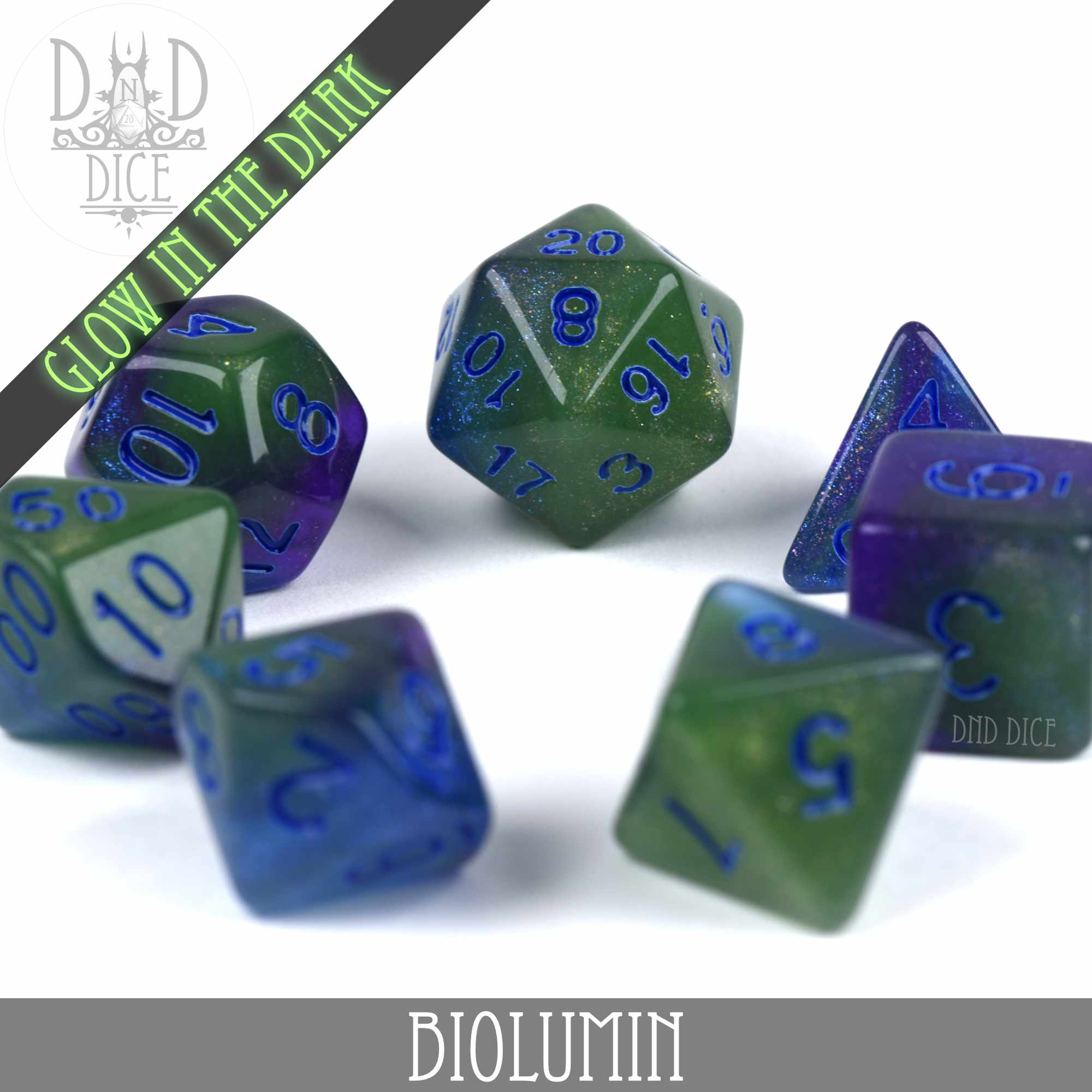 Biolumin Glow in the Dark Dice Set - Bards & Cards