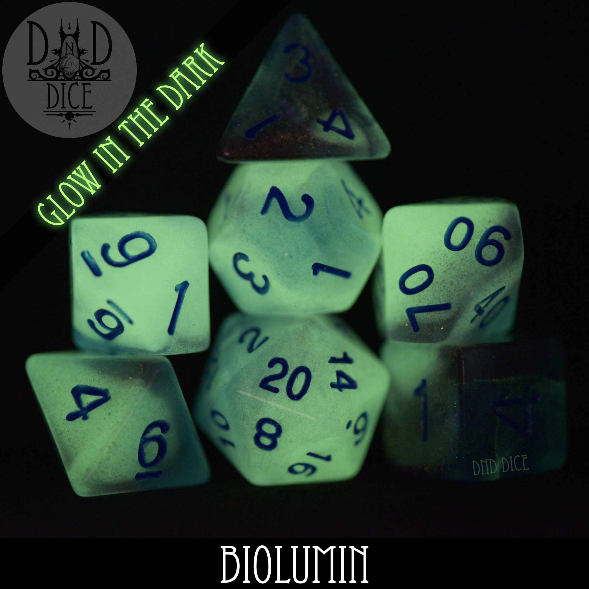 Biolumin Glow in the Dark Dice Set - Bards & Cards