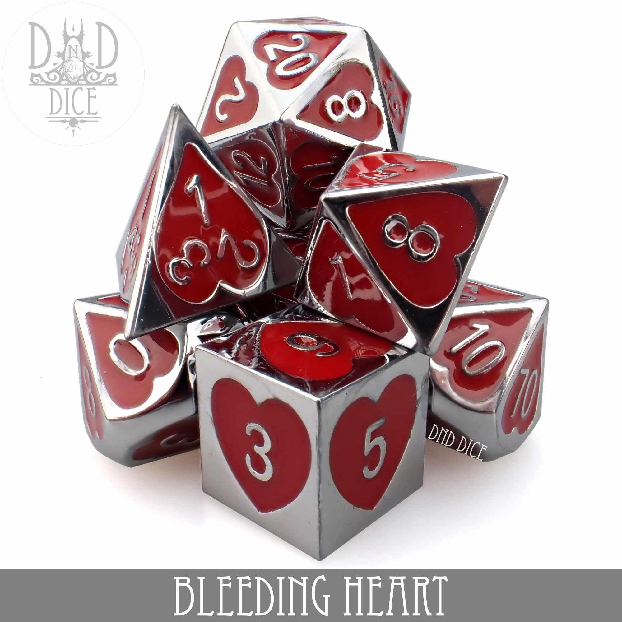 Bleeding Heart Metal Dice Set - Bards & Cards