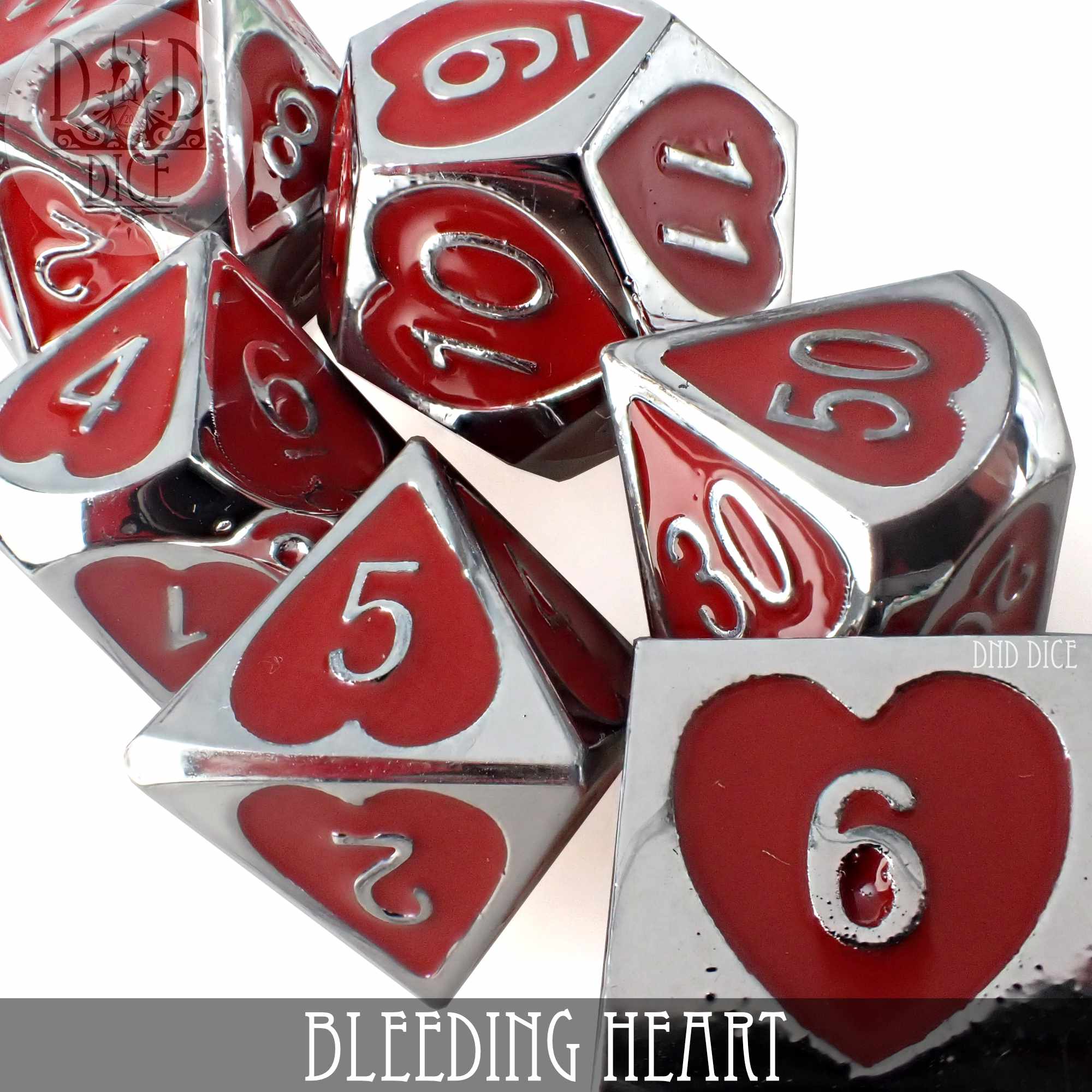 Bleeding Heart Metal Dice Set - Bards & Cards