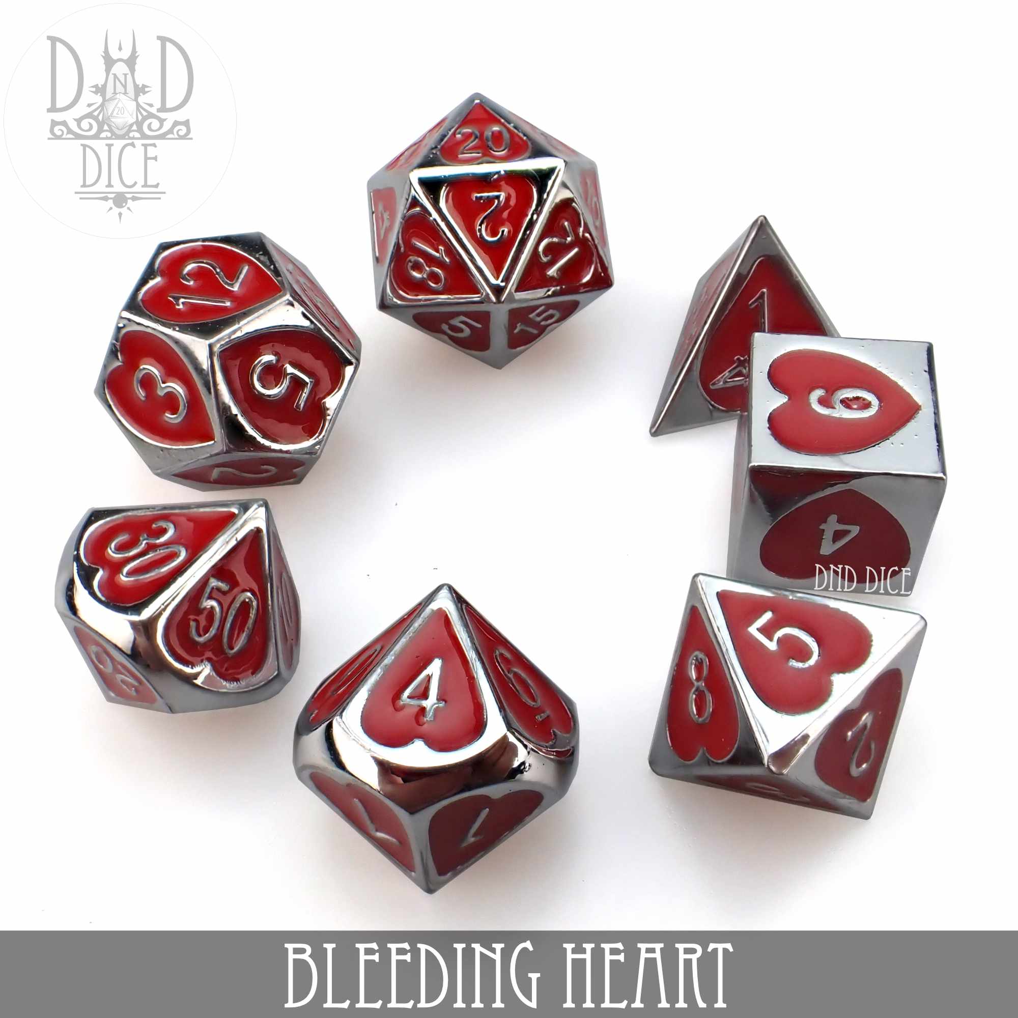 Bleeding Heart Metal Dice Set - Bards & Cards