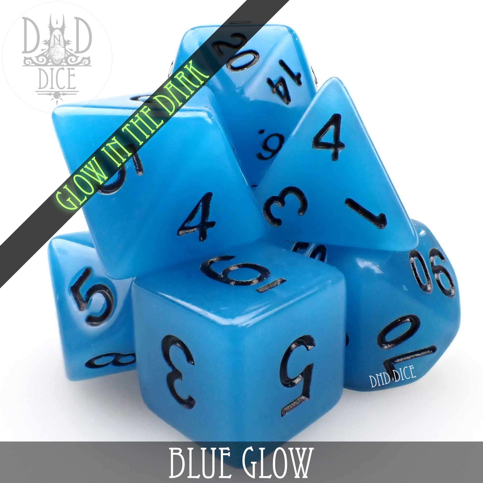 Blue Glow in the Dark Dice Set - Bards & Cards