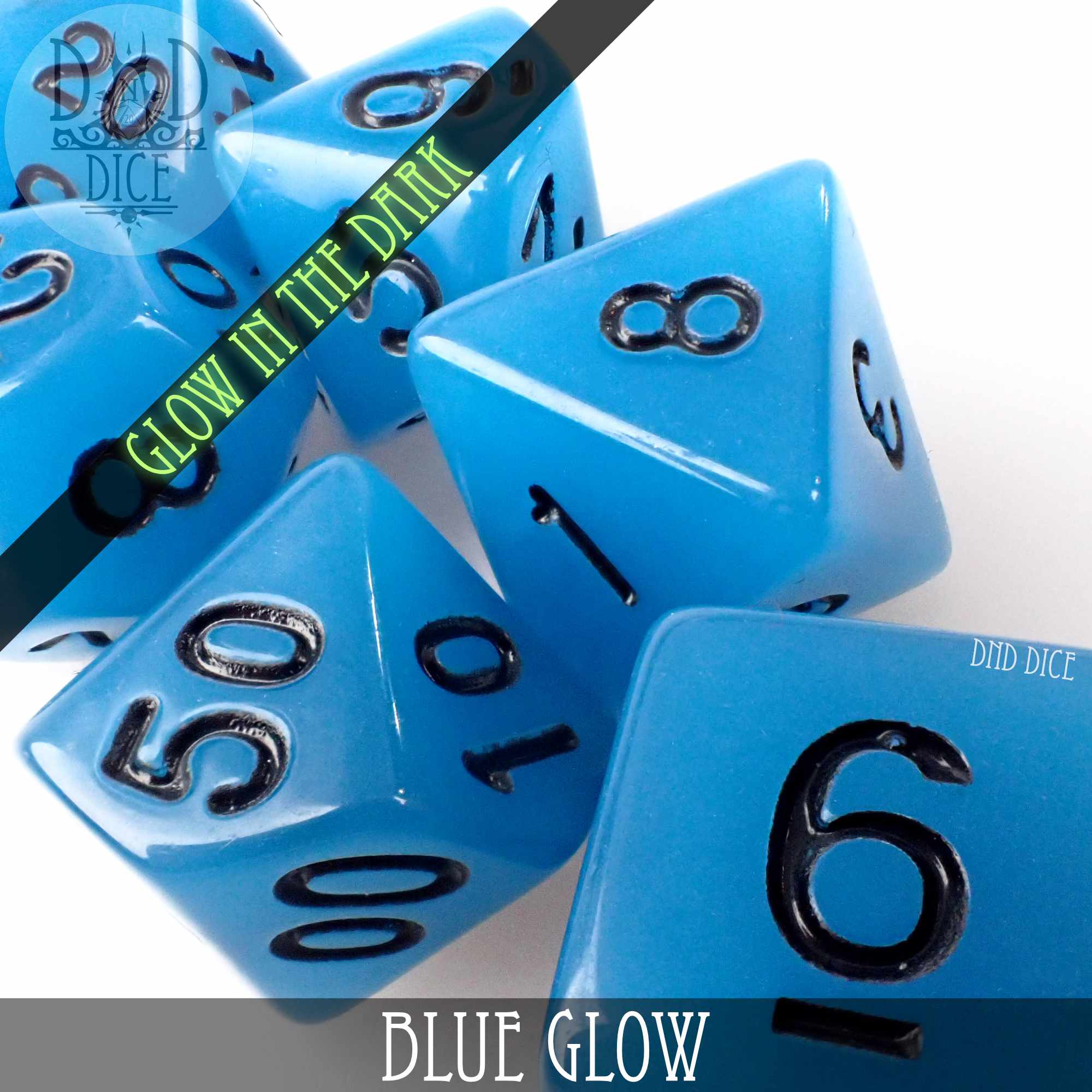 Blue Glow in the Dark Dice Set - Bards & Cards