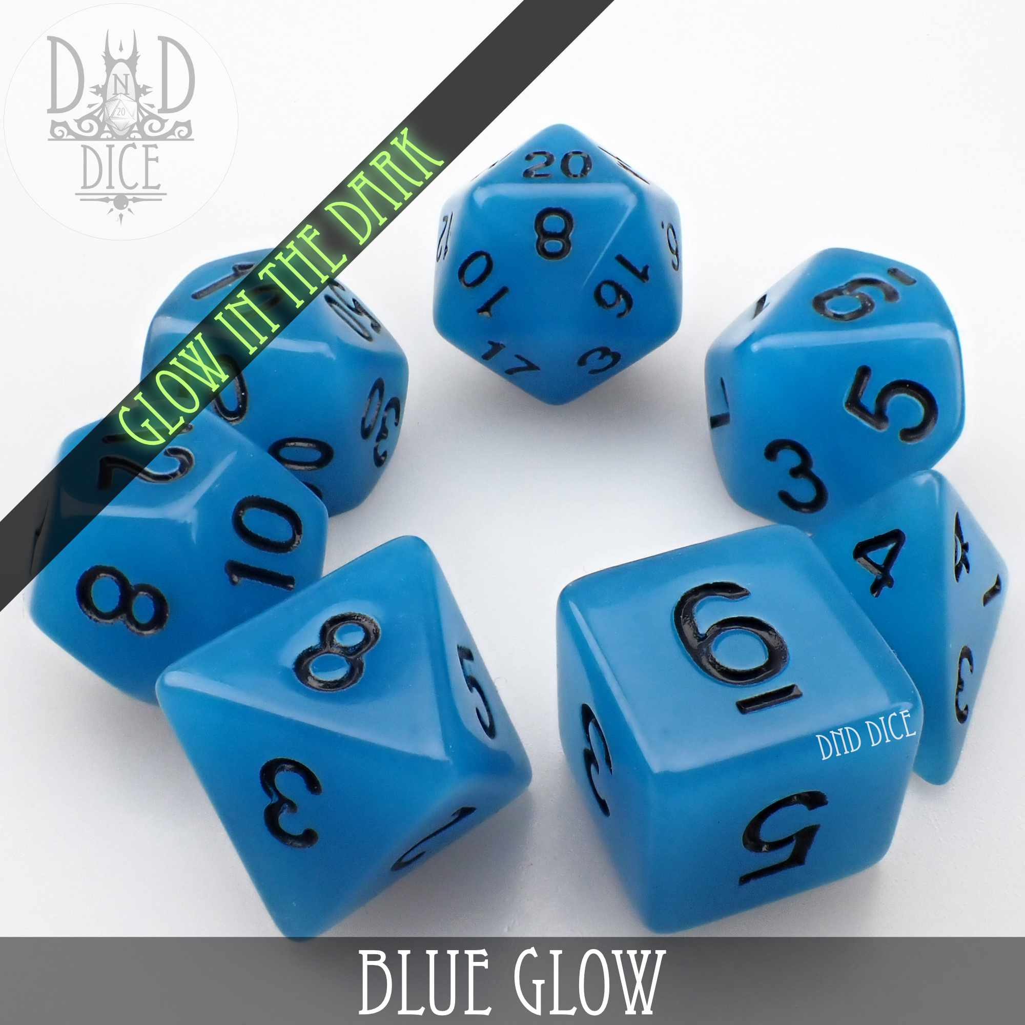 Blue Glow in the Dark Dice Set - Bards & Cards