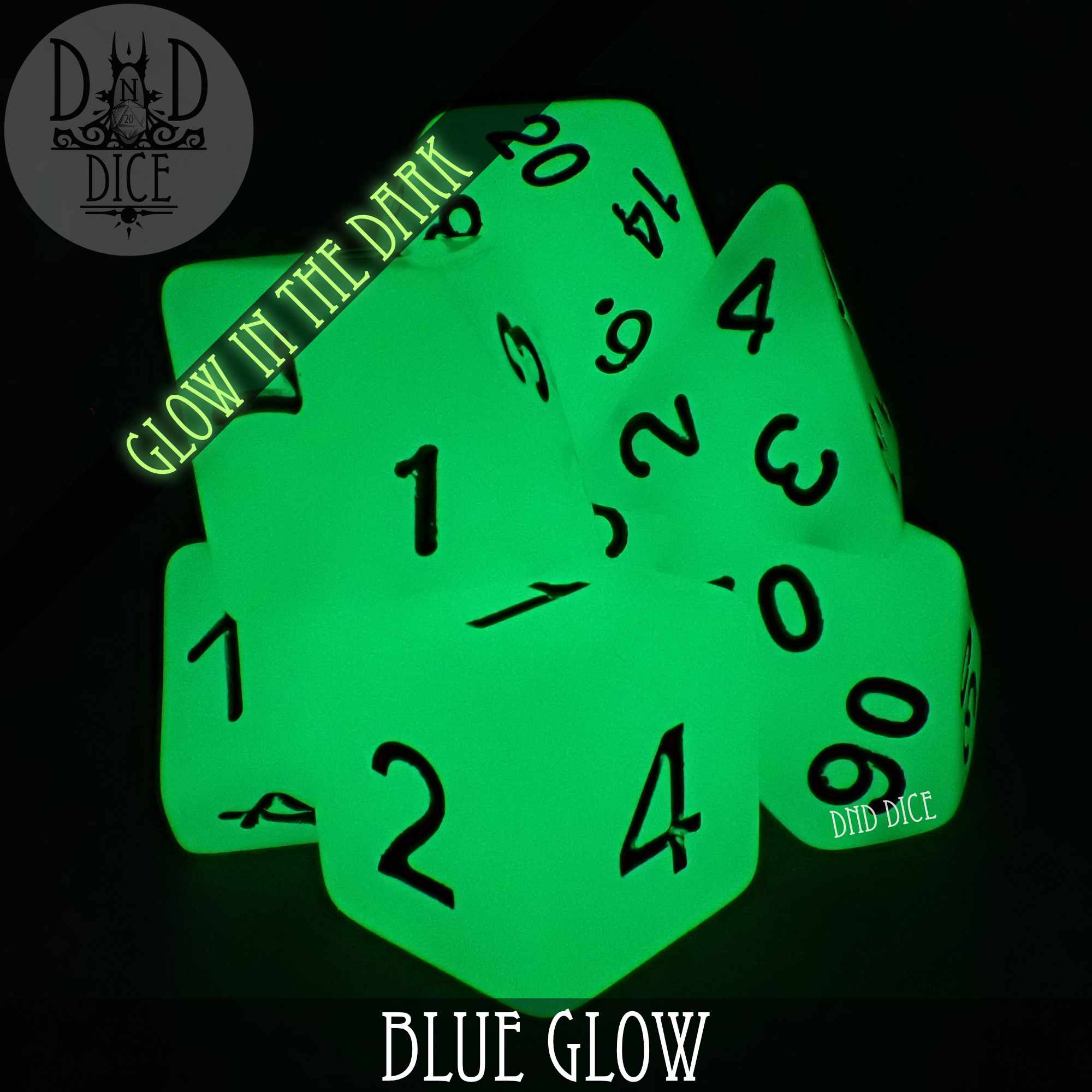 Blue Glow in the Dark Dice Set - Bards & Cards