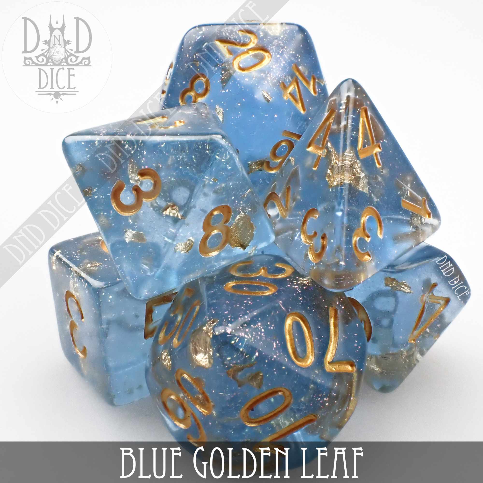 Blue Golden Leaf Dice Set - Bards & Cards