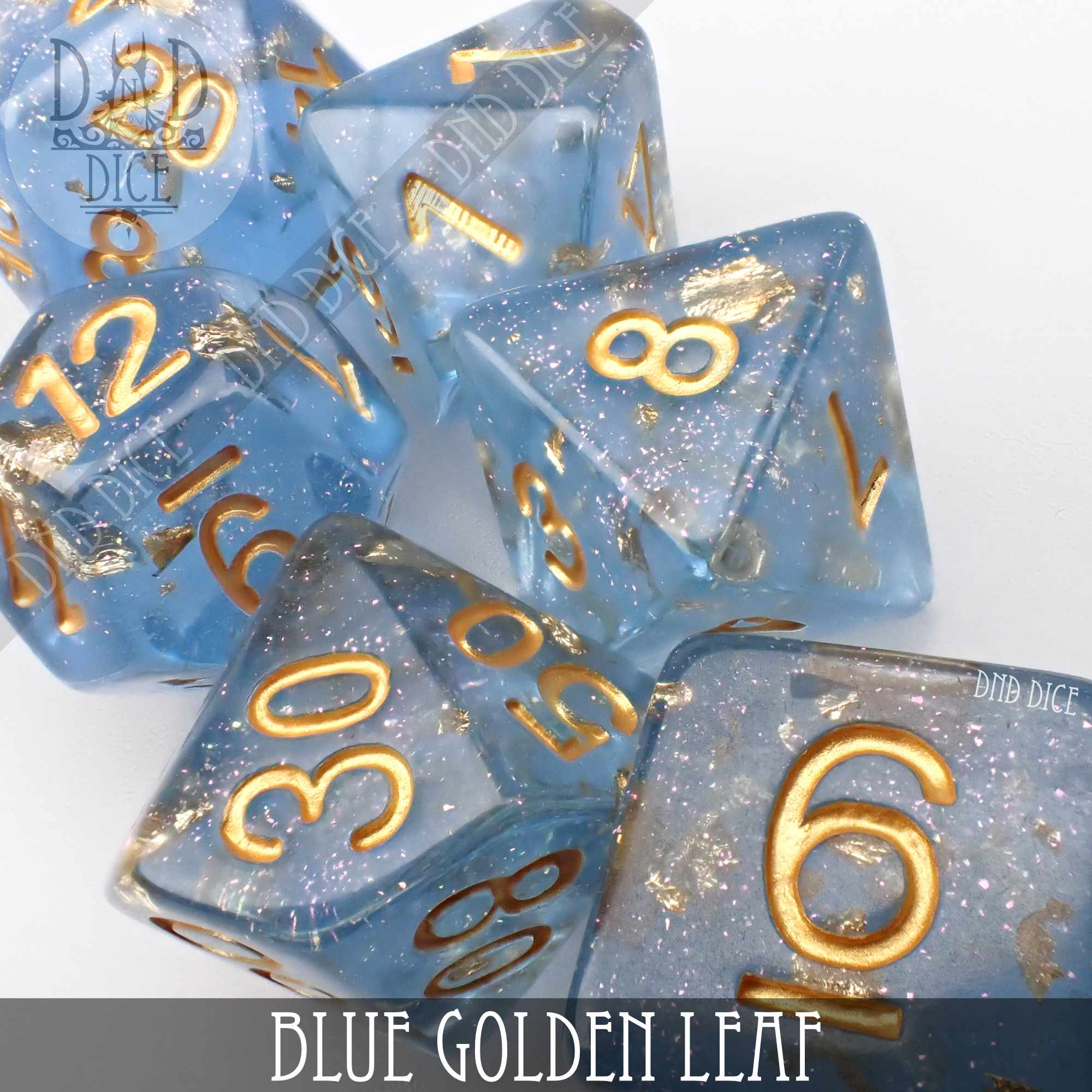 Blue Golden Leaf Dice Set - Bards & Cards