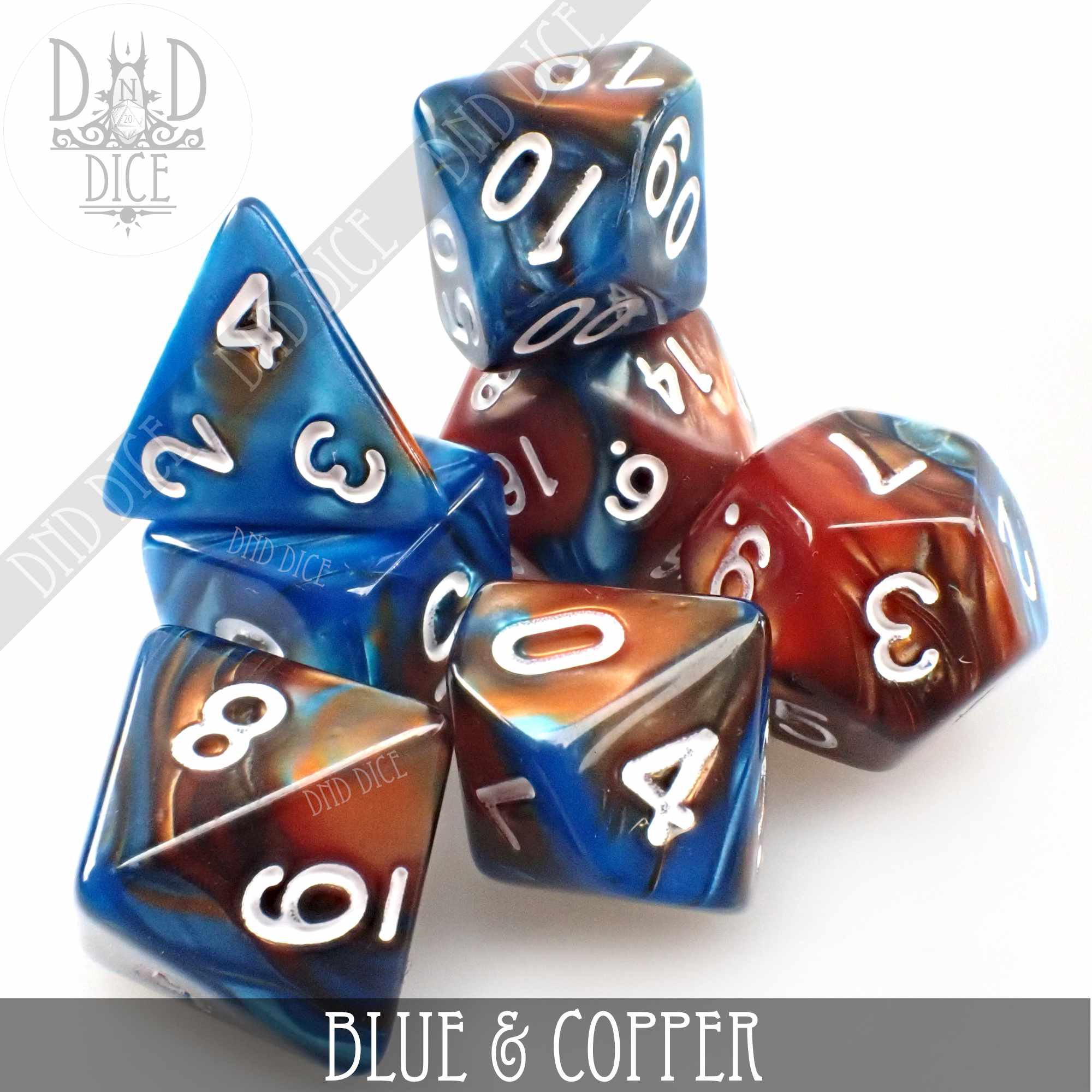 Blue & Copper Dice Set - Bards & Cards