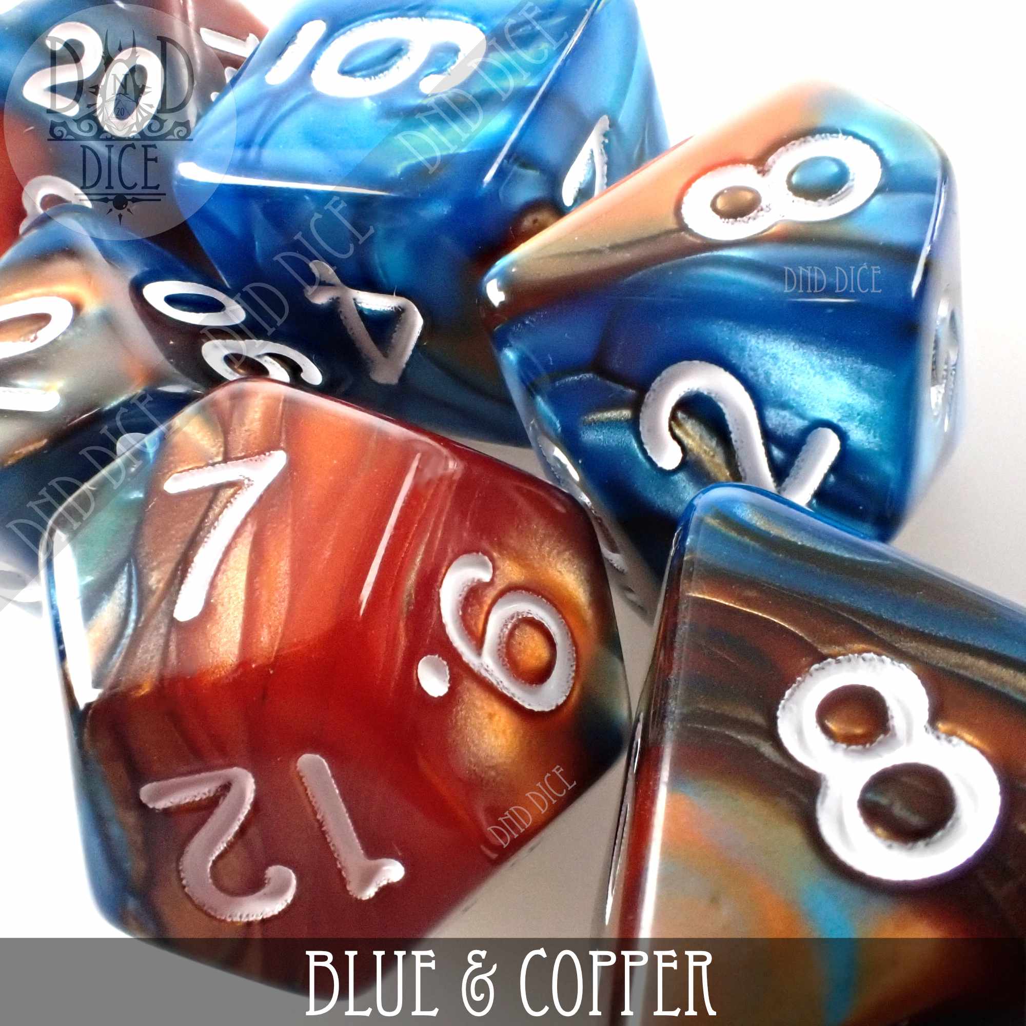 Blue & Copper Dice Set - Bards & Cards