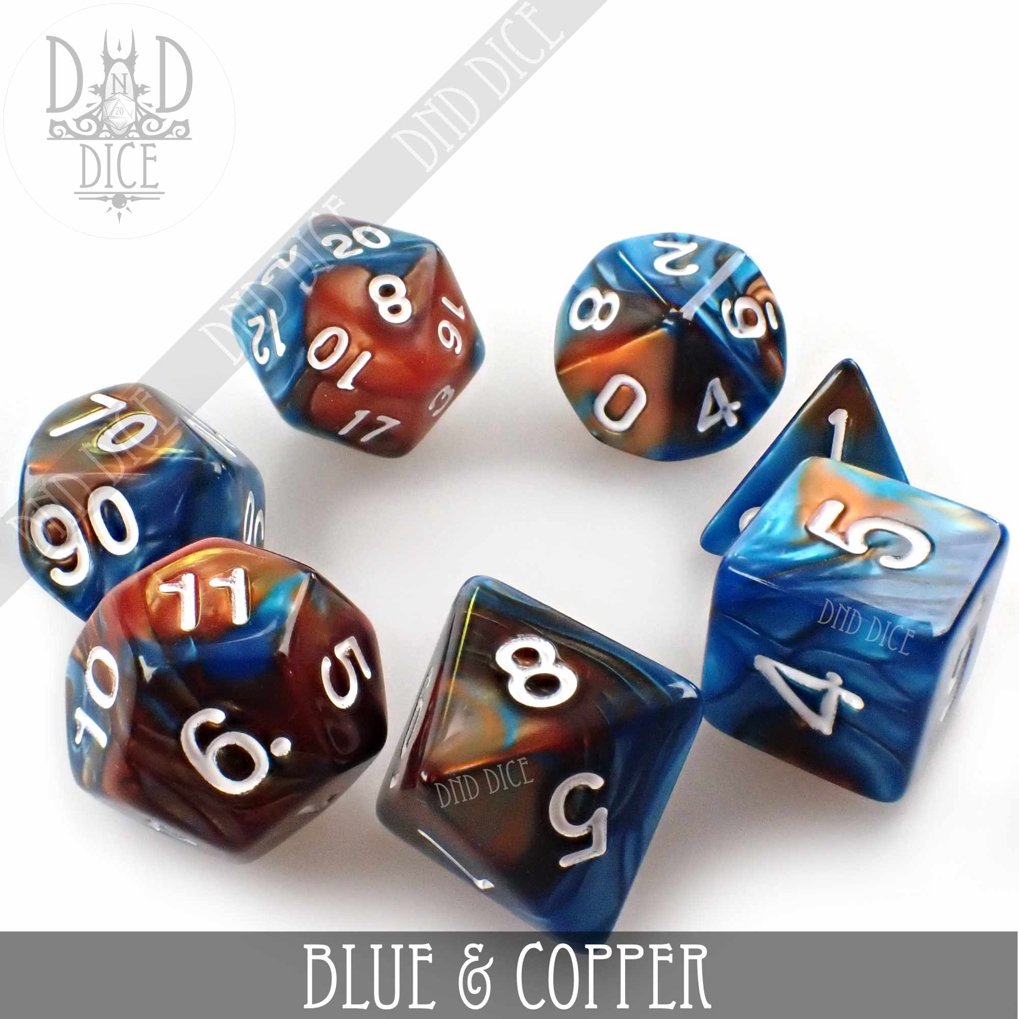 Blue & Copper Dice Set - Bards & Cards