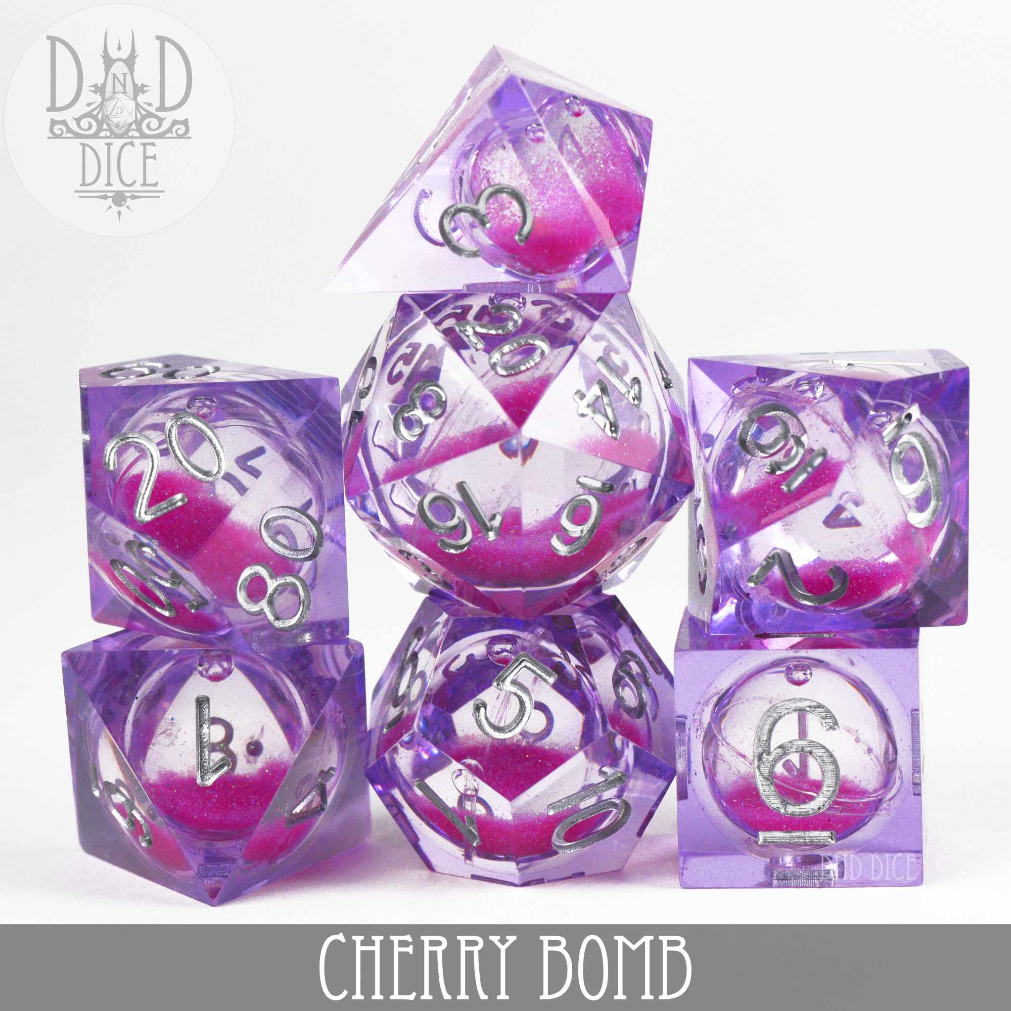 Cherry Bomb Liquid Core Dice Set - Bards & Cards