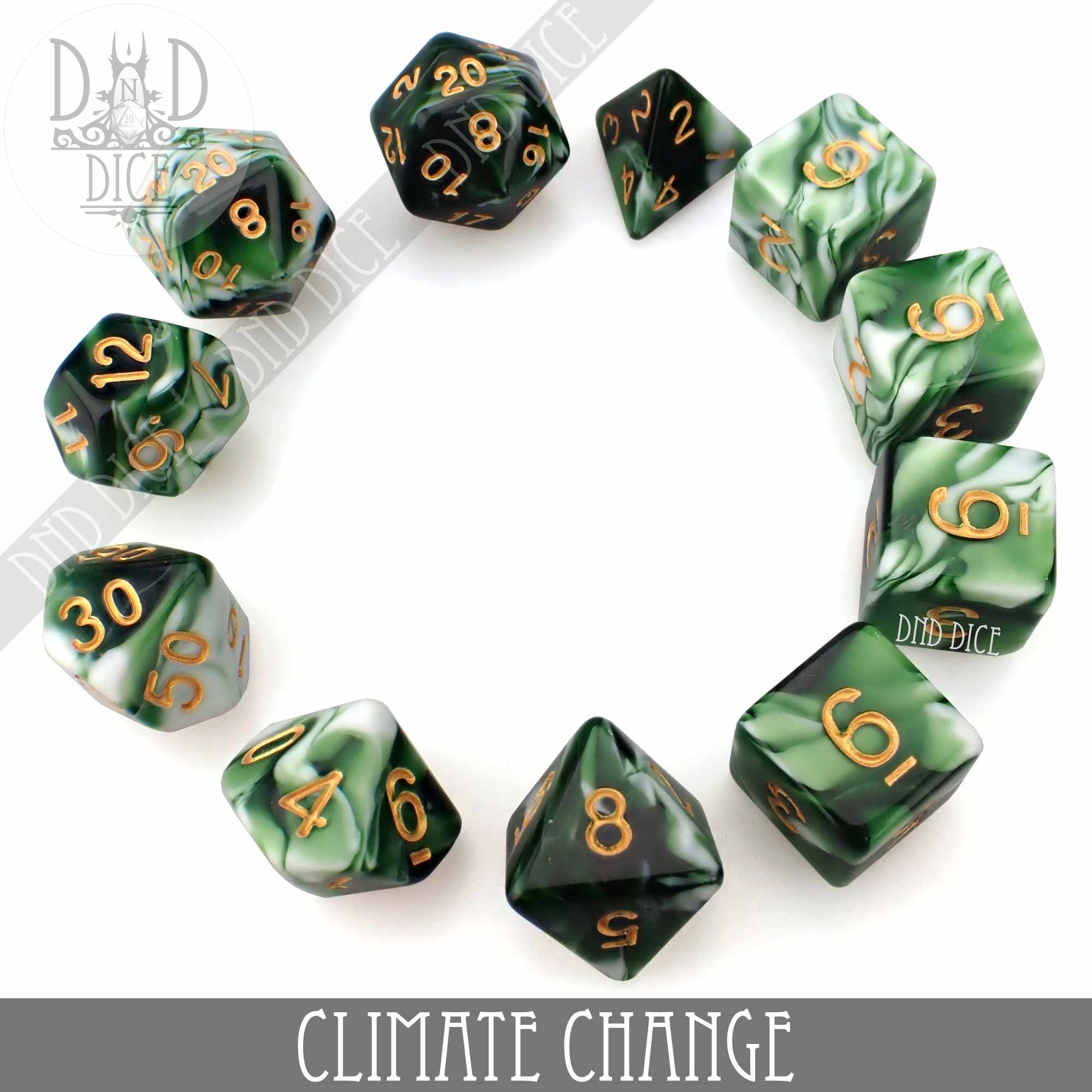 Climate Change 7 or 11 Dice Set - Bards & Cards