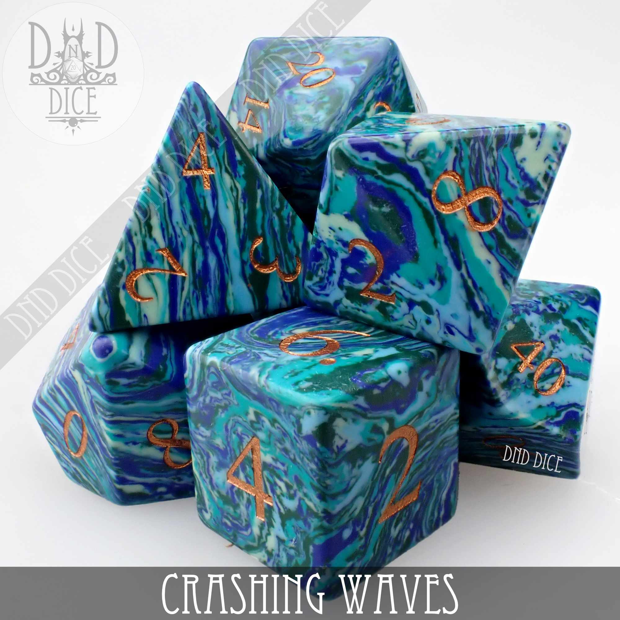 Crashing Waves Turquoise Dice Set (Gift Box) - Bards & Cards