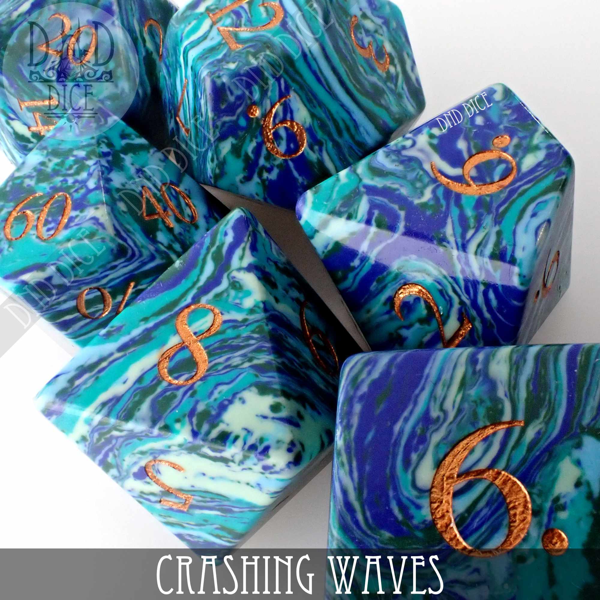 Crashing Waves Turquoise Dice Set (Gift Box) - Bards & Cards