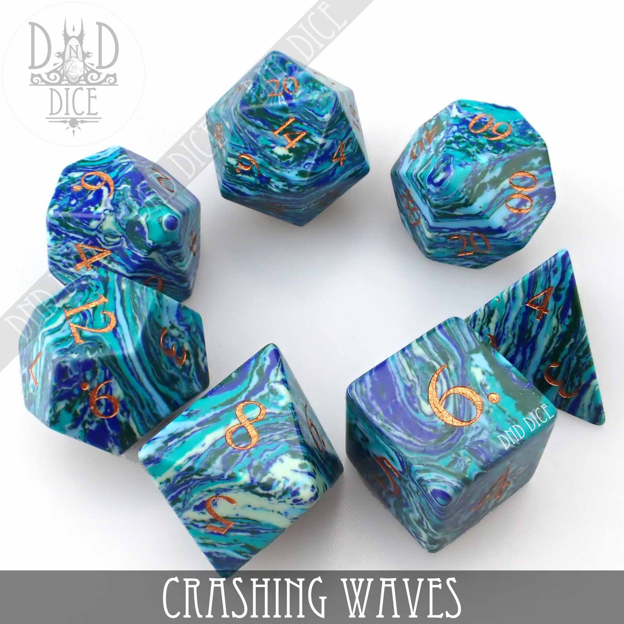 Crashing Waves Turquoise Dice Set (Gift Box) - Bards & Cards