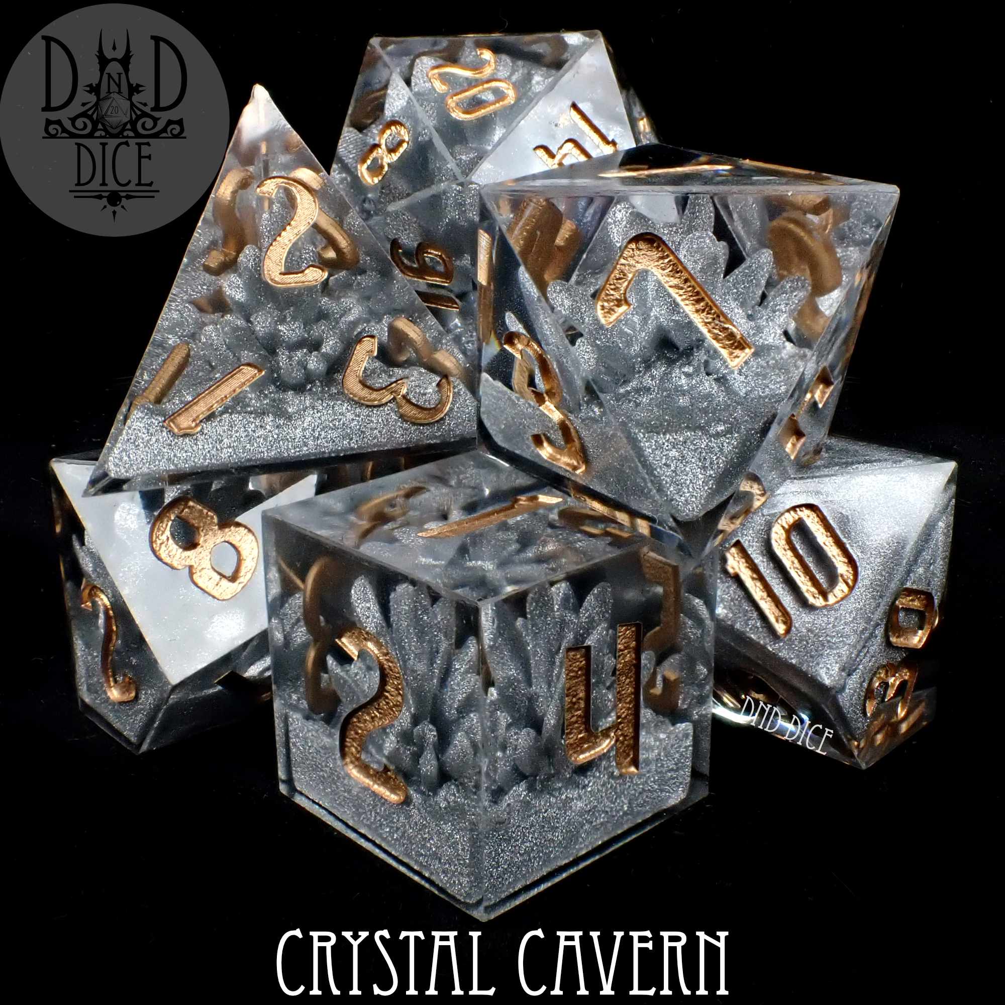 Crystal Cavern Handmade Dice Set - Bards & Cards