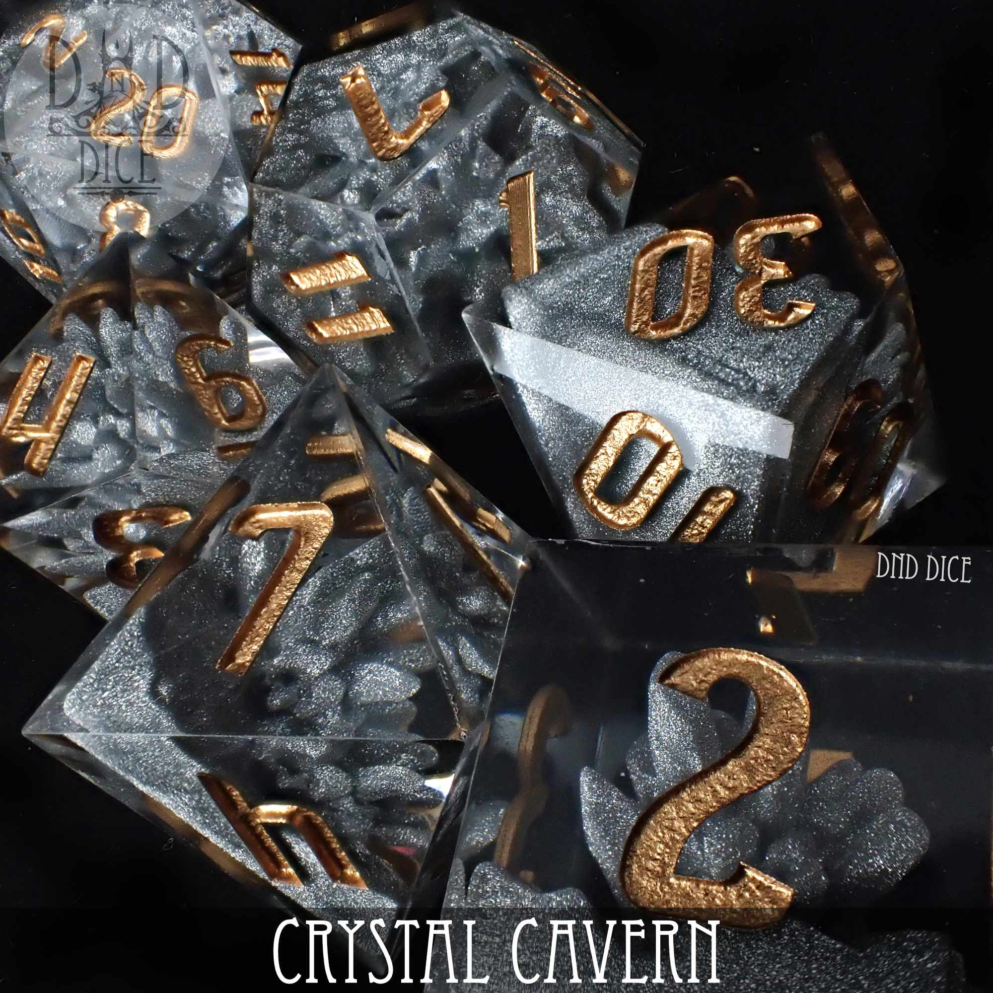 Crystal Cavern Handmade Dice Set - Bards & Cards