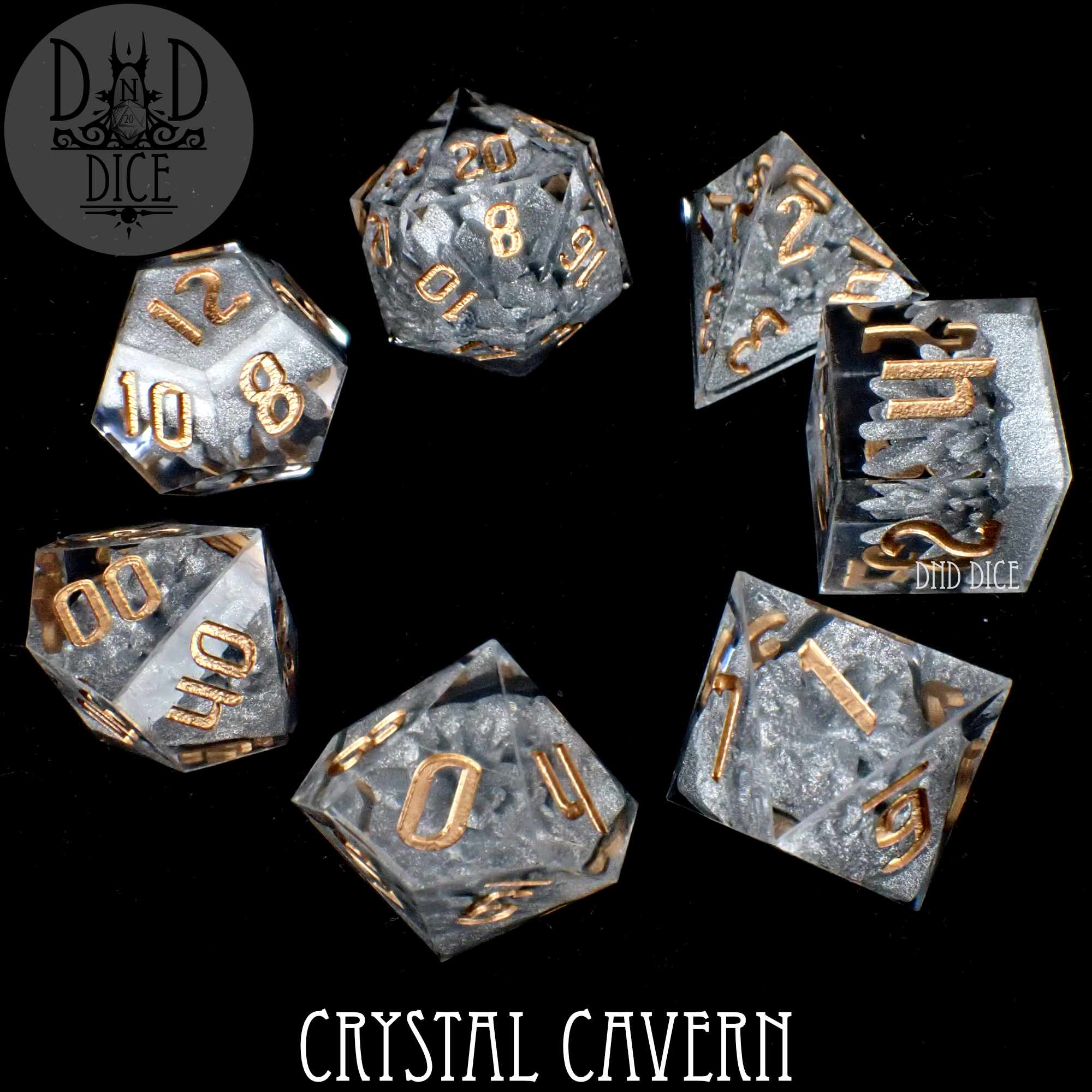 Crystal Cavern Handmade Dice Set - Bards & Cards