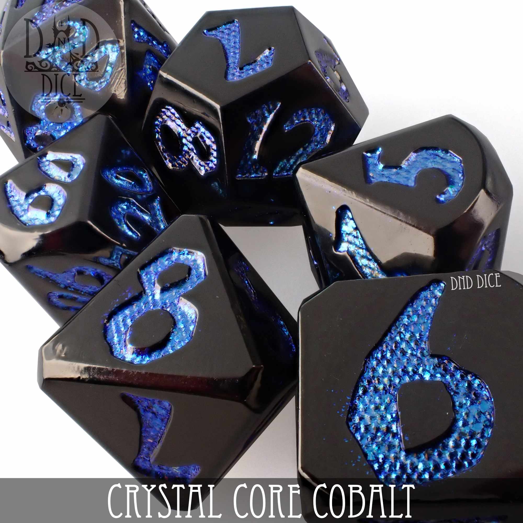 Crystal Core Cobalt Metal Dice Set - Bards & Cards