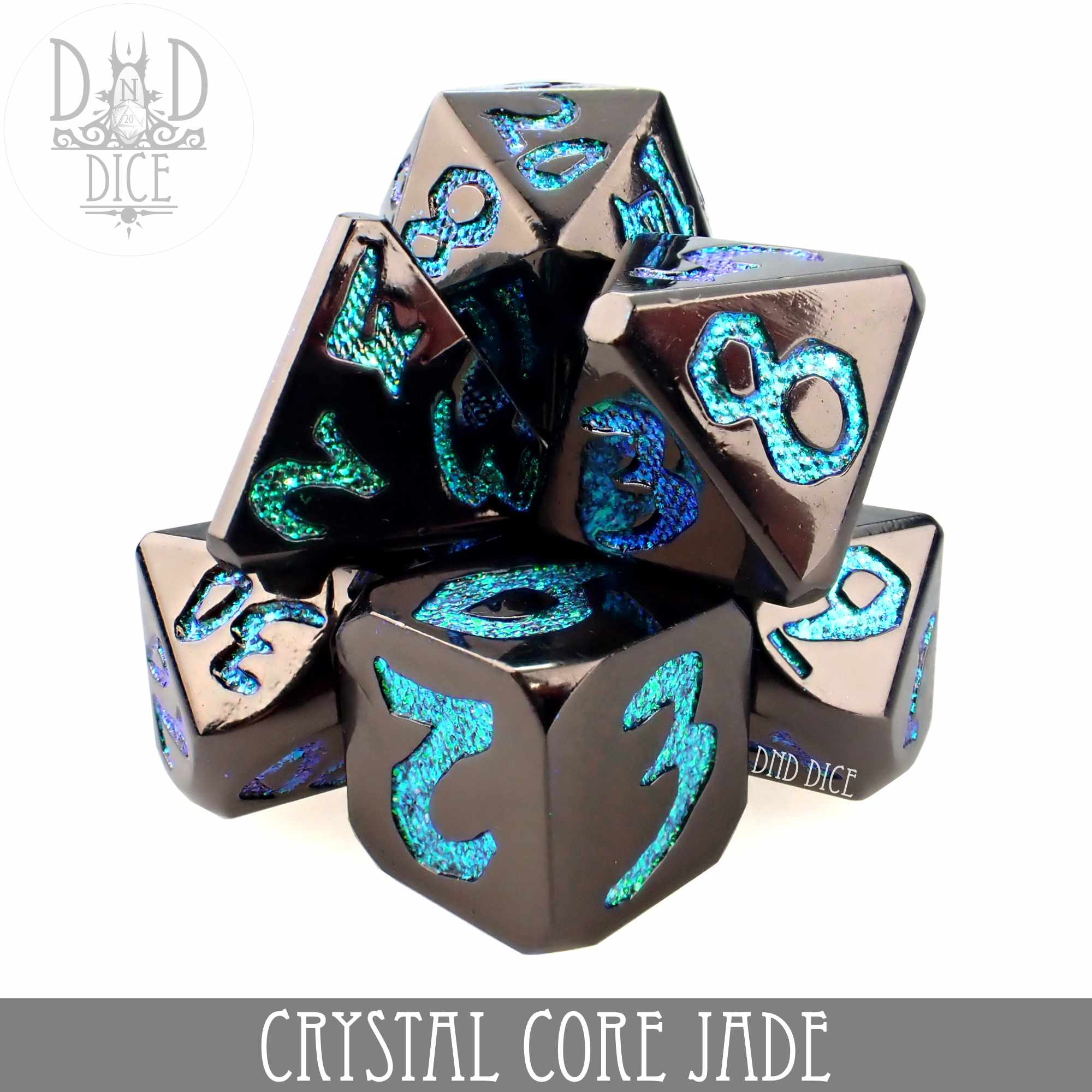 Crystal Core Jade Metal Dice Set - Bards & Cards