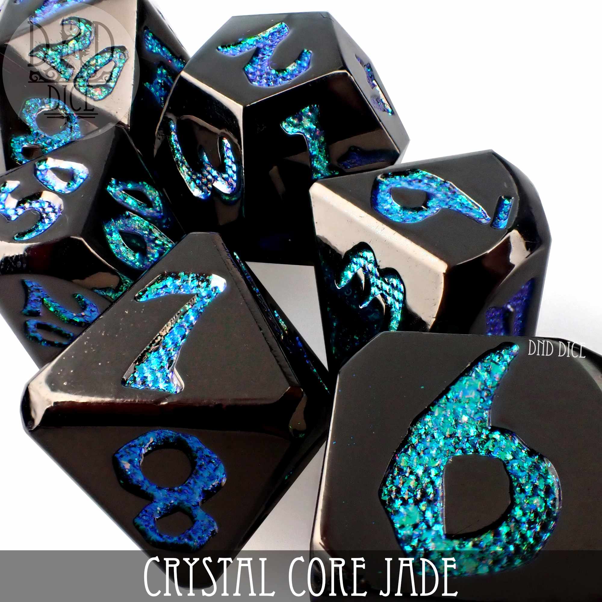 Crystal Core Jade Metal Dice Set - Bards & Cards