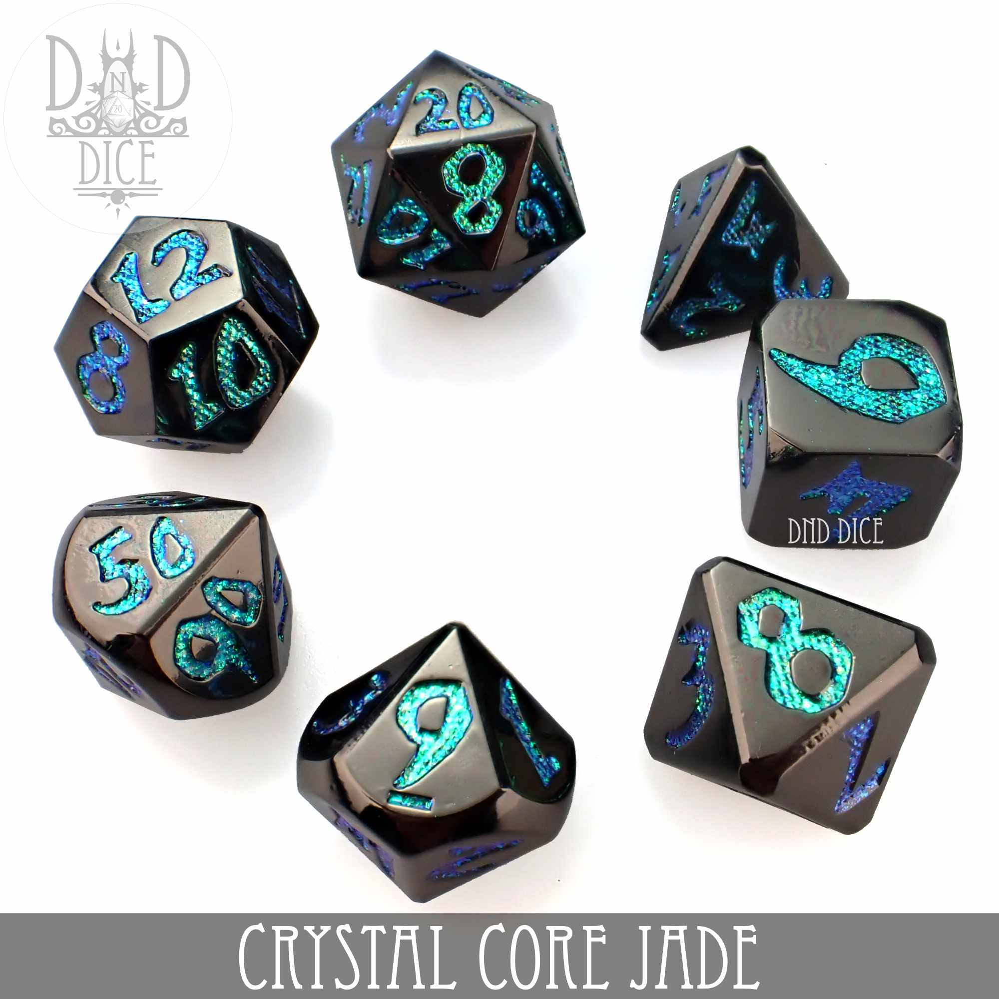 Crystal Core Jade Metal Dice Set - Bards & Cards