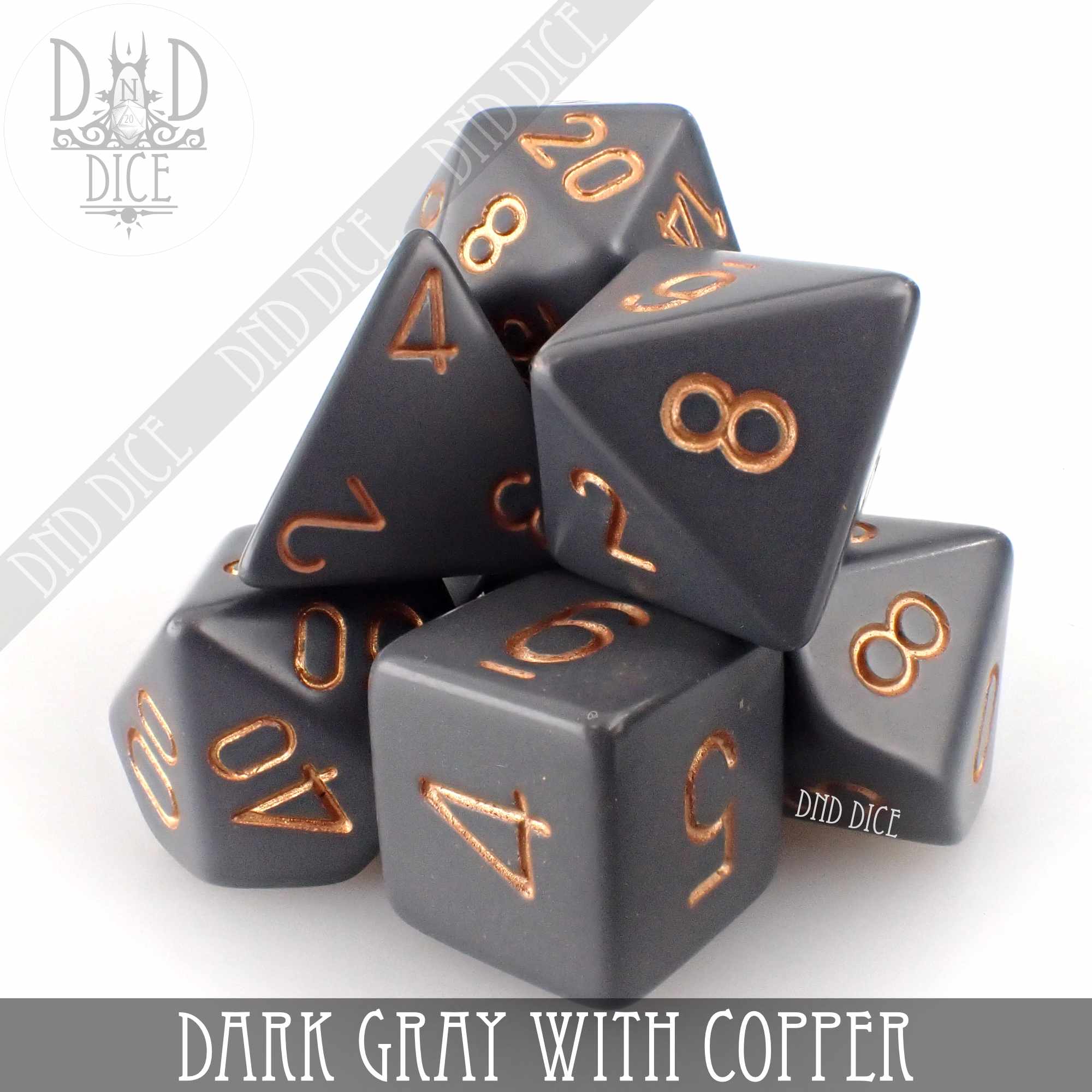 Dark Gray with Copper Dice Set - Bards & Cards