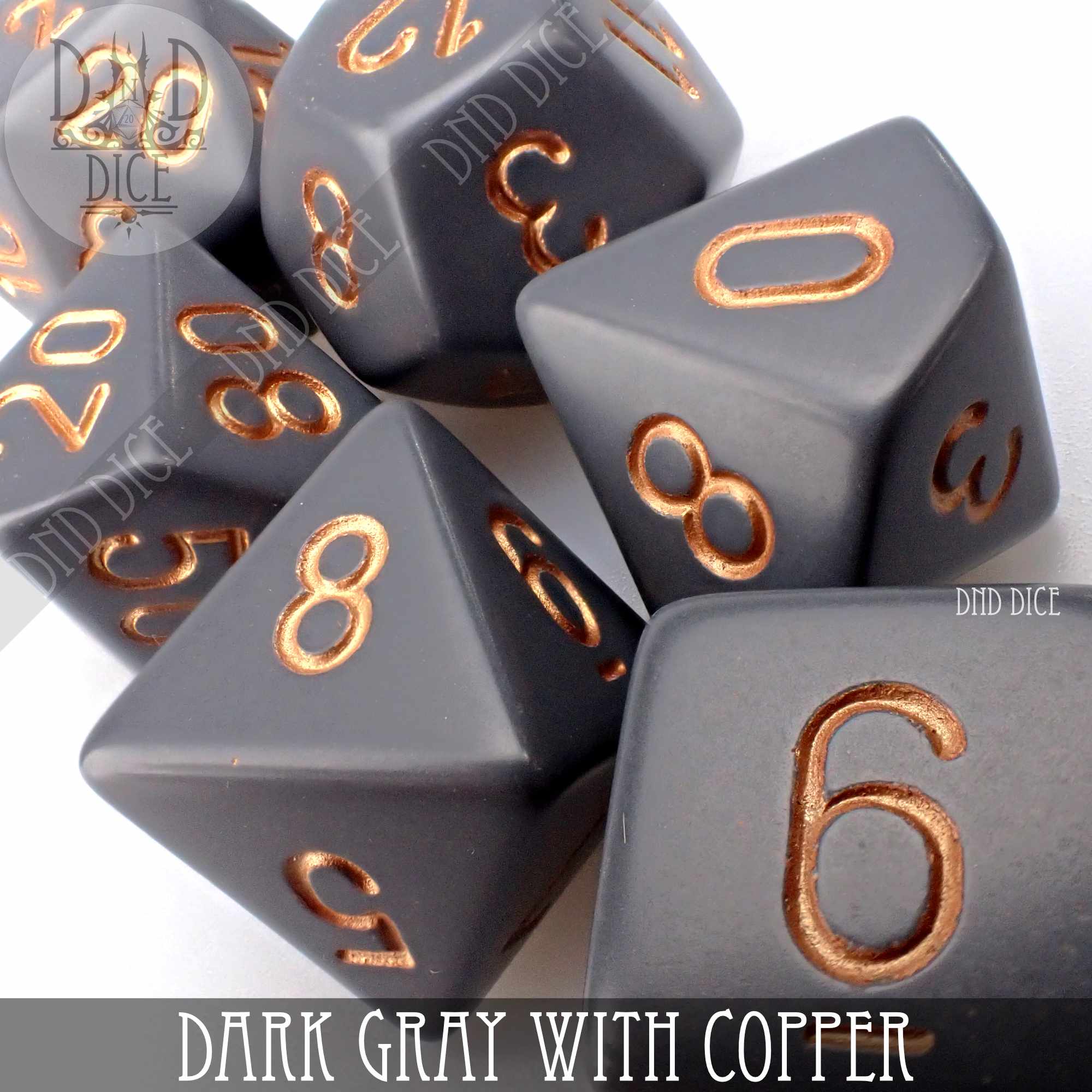 Dark Gray with Copper Dice Set - Bards & Cards