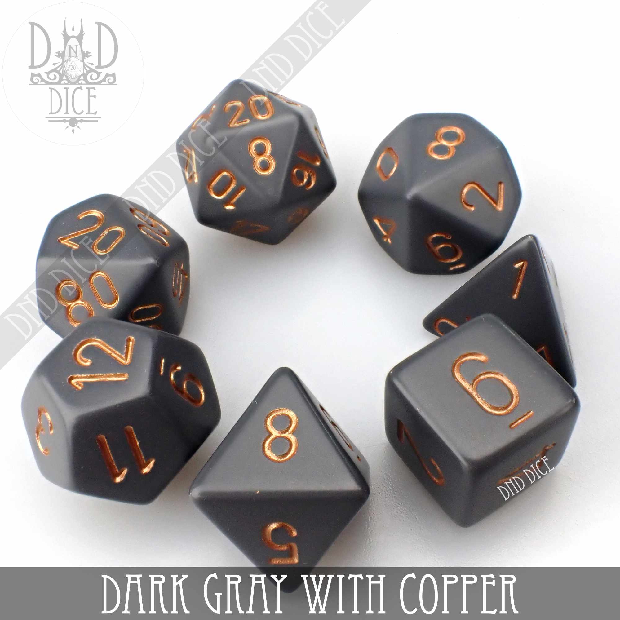 Dark Gray with Copper Dice Set - Bards & Cards