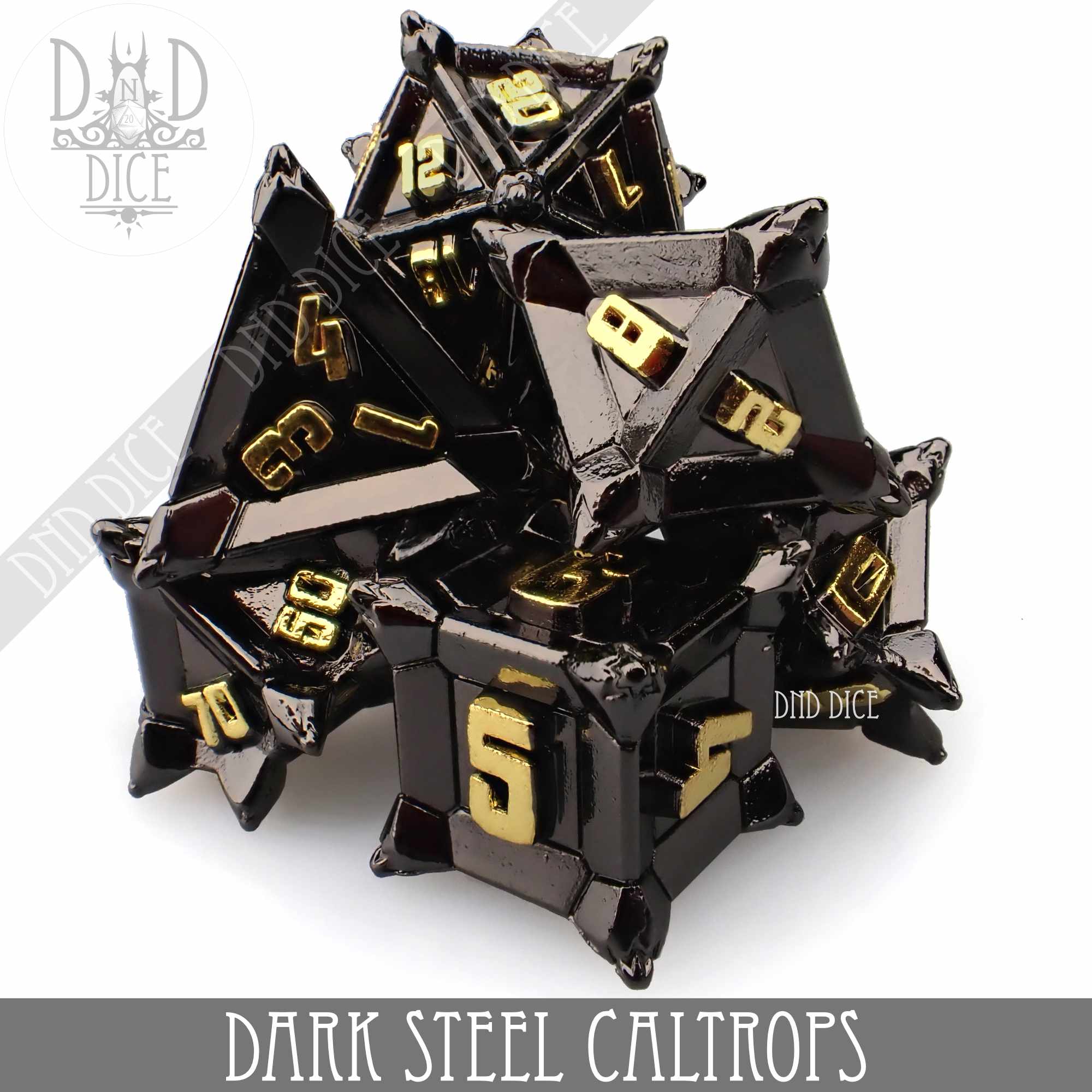 Dark Steel Caltrops Metal Dice Set - Bards & Cards