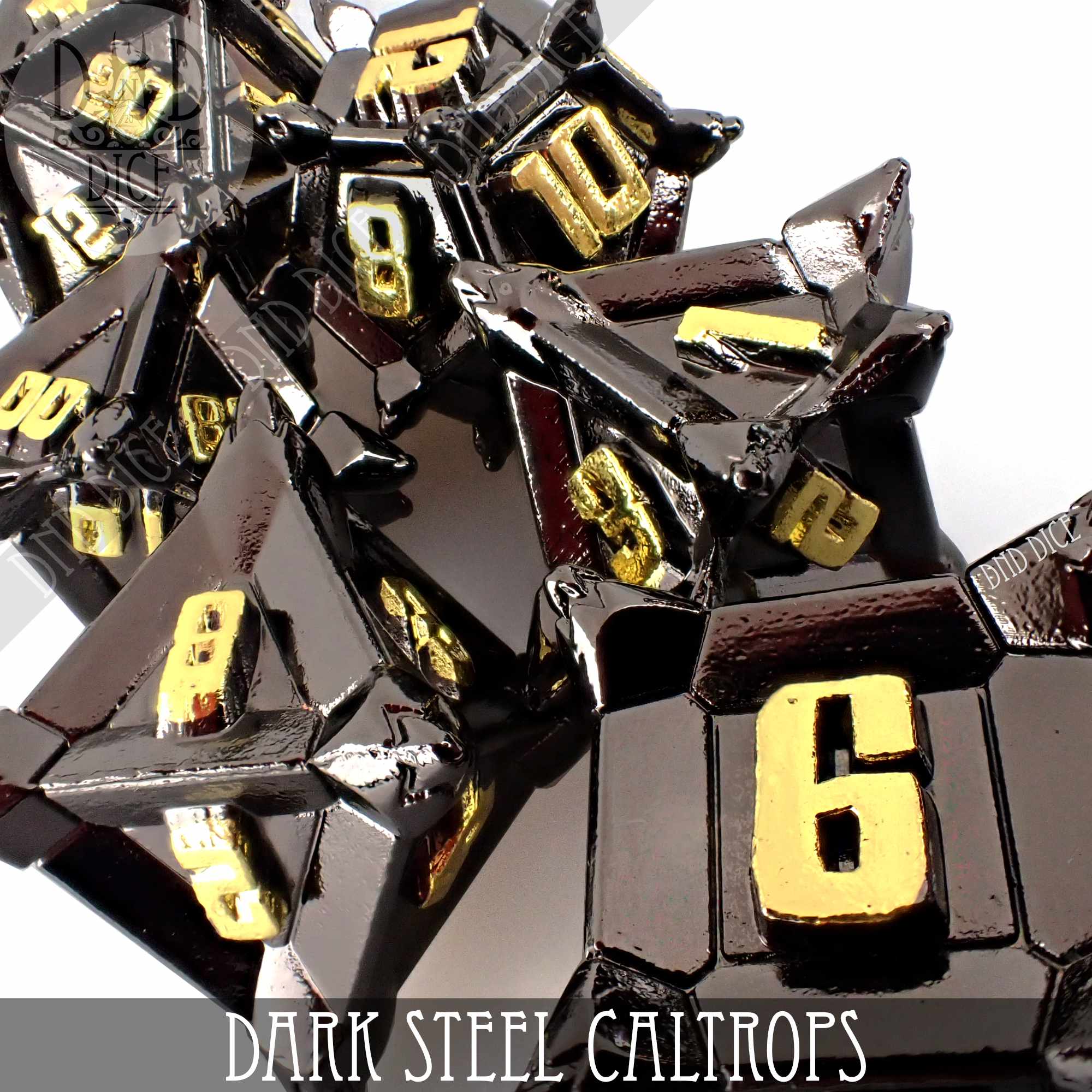 Dark Steel Caltrops Metal Dice Set - Bards & Cards