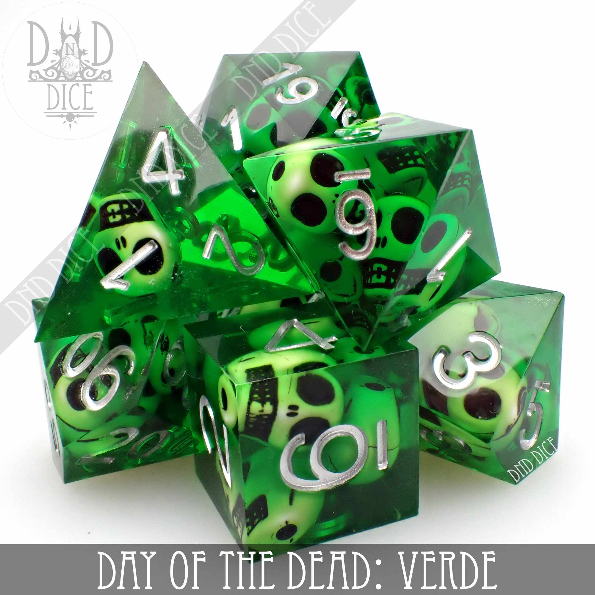 Day of the Dead - Verde Handmade Dice Set - Bards & Cards