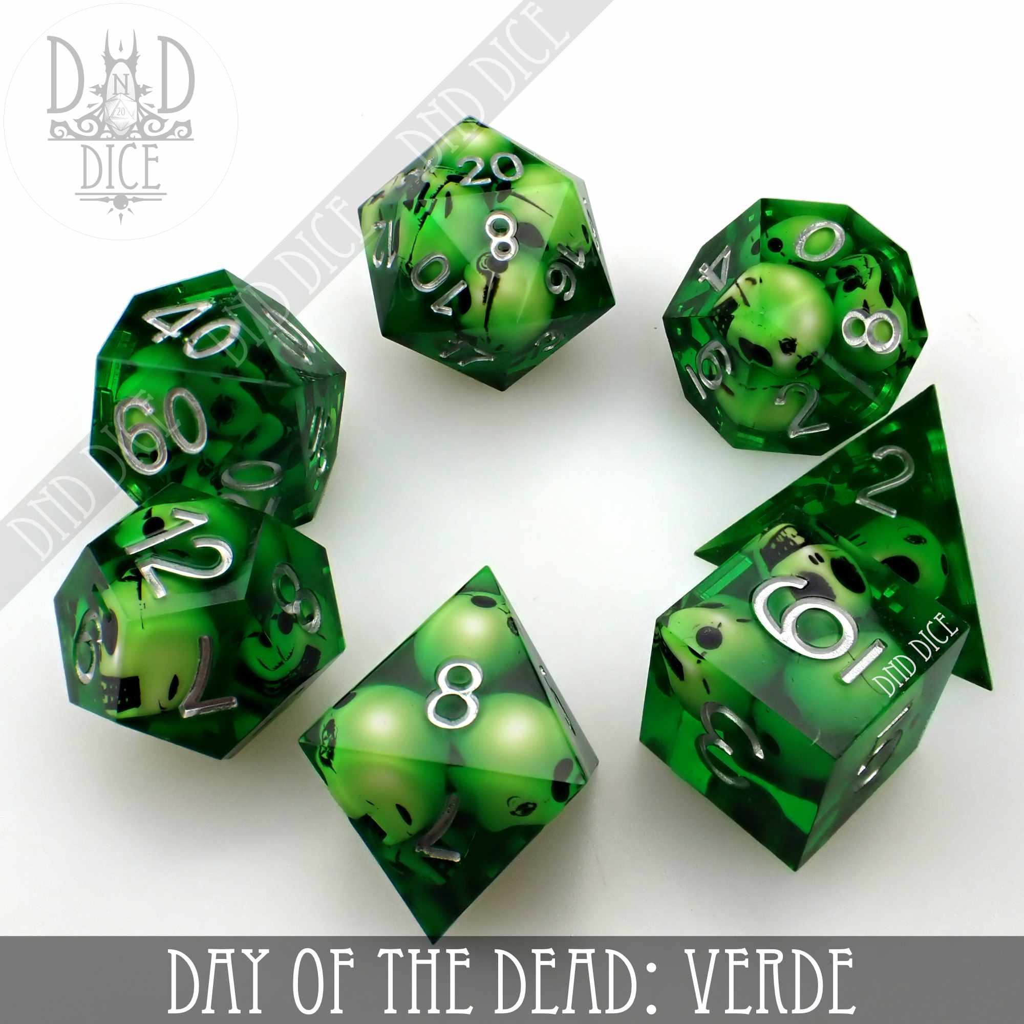 Day of the Dead - Verde Handmade Dice Set - Bards & Cards