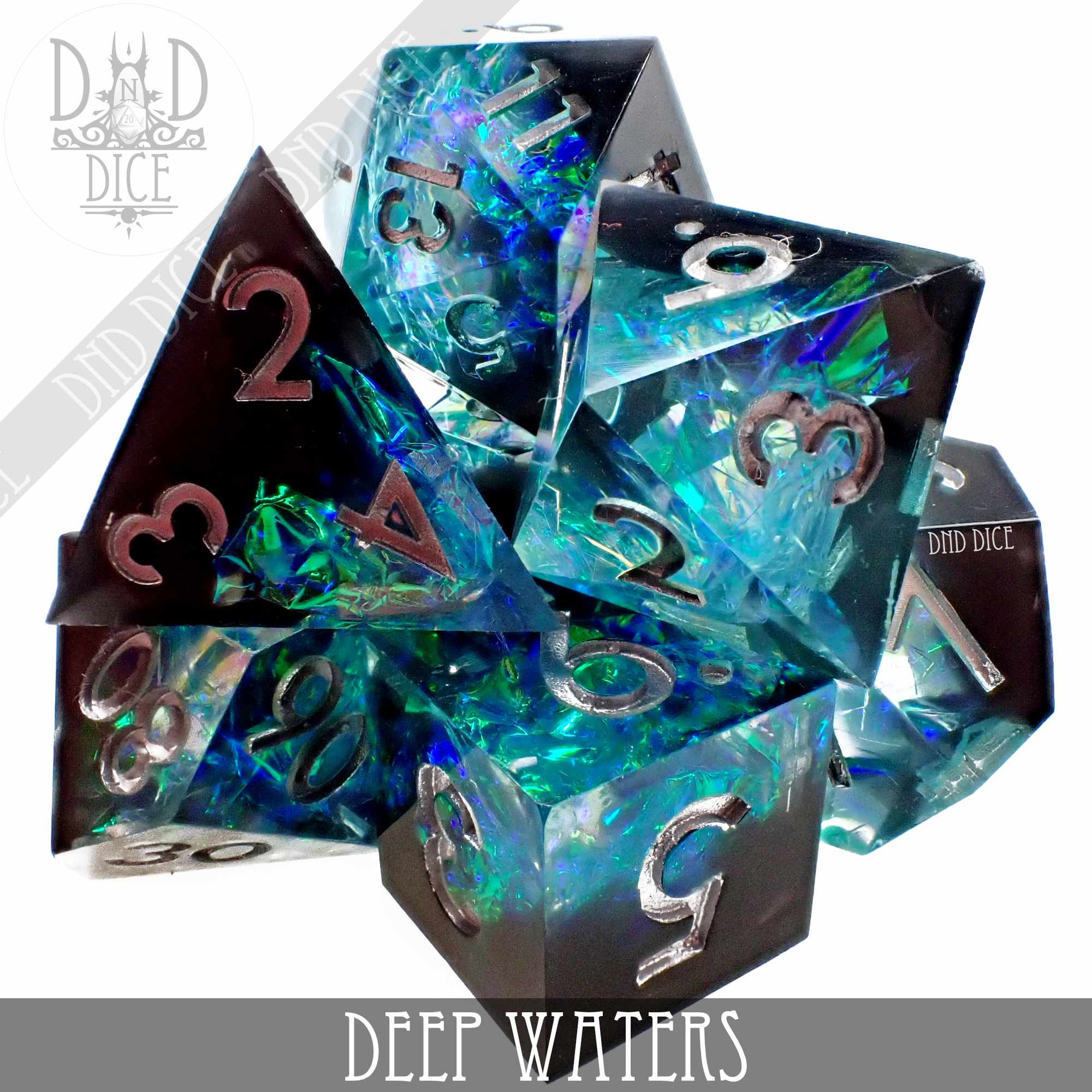 Deep Waters Handmade Dice Set - Bards & Cards