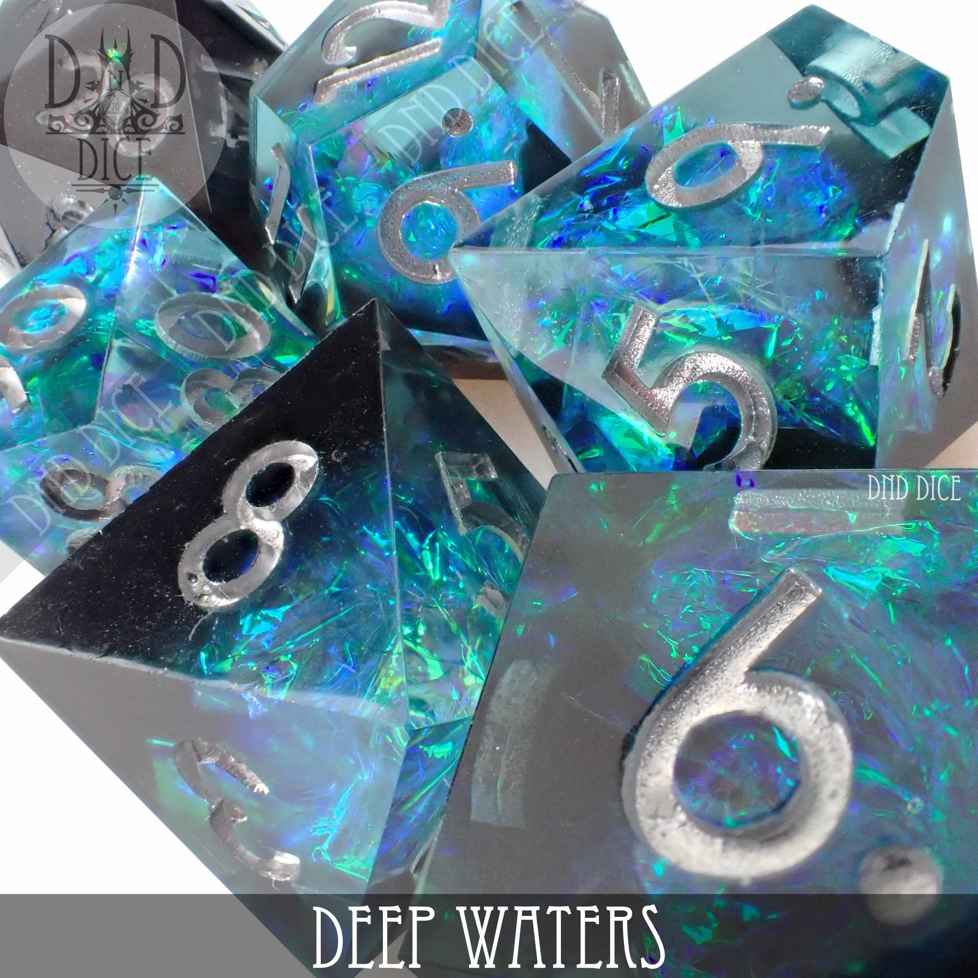 Deep Waters Handmade Dice Set - Bards & Cards